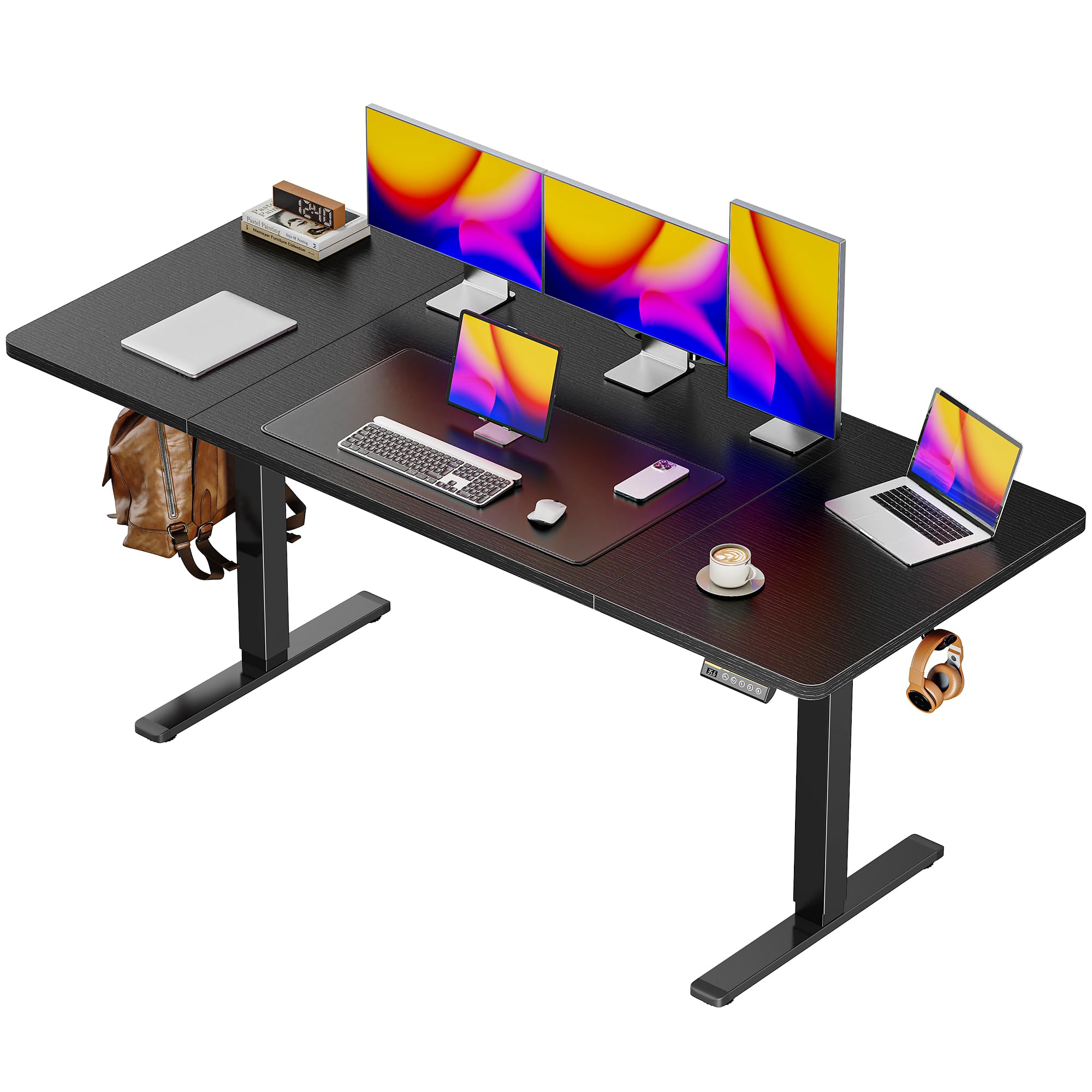 Huuger 55 x 28 Large Electric Standing Desk, Height Adjustable Computer Desk, 27.6" Deep Desktop, Stand up Gaming Office Desk with 2 Hooks, 3 Preset Heights, for Home Office, Rustic Brown