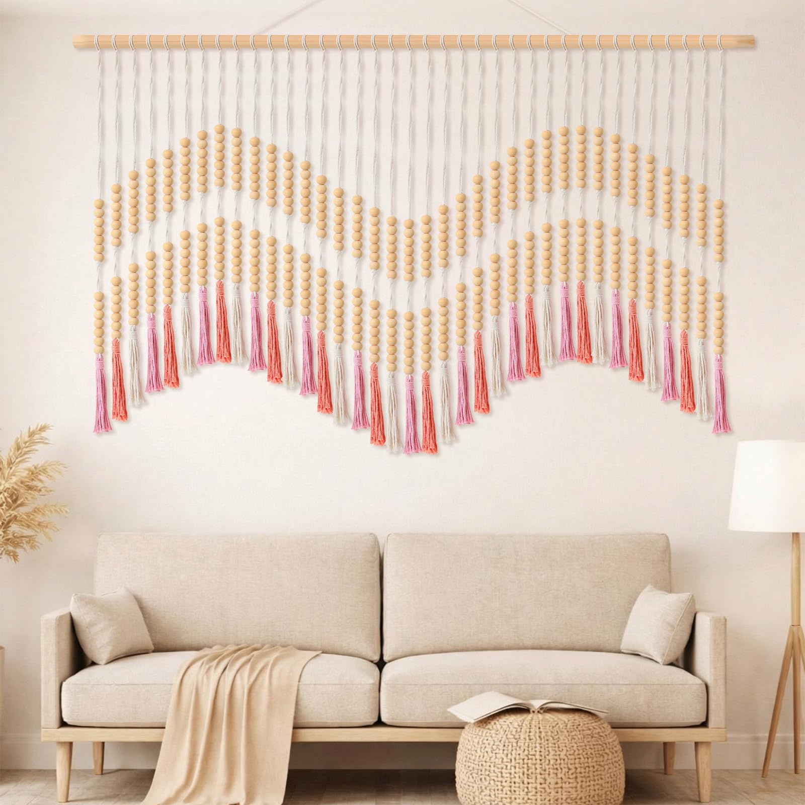 Tiamon Boho Wall Decor - 59''W x 35.4'' L Macrame Wall Hanging Dip-Dye Large Tapestry Art for Home Bathroom Farmhouse Bedroom Living Room Office Natural Modern Rustic Decoration