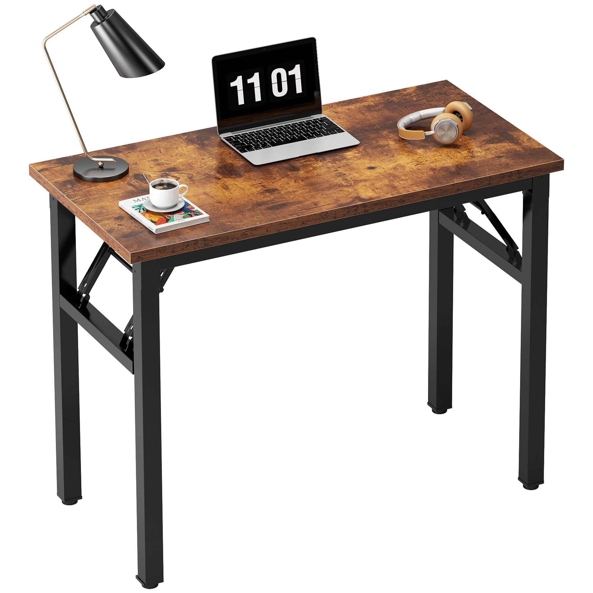 Need Folding Desk, 54 inch Large Computer Desk for Home Office, No Install Needed Study Student Writing Table Desk Workstation, Rustic Brown