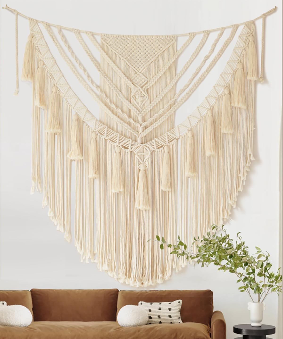 Jakalin Large Macrame Wall Hanging Handmade Art Home Decor 47" Wx 55" L Boho Wall Decor Wedding Bedroom Living Room Handmade Yarn Wall Art