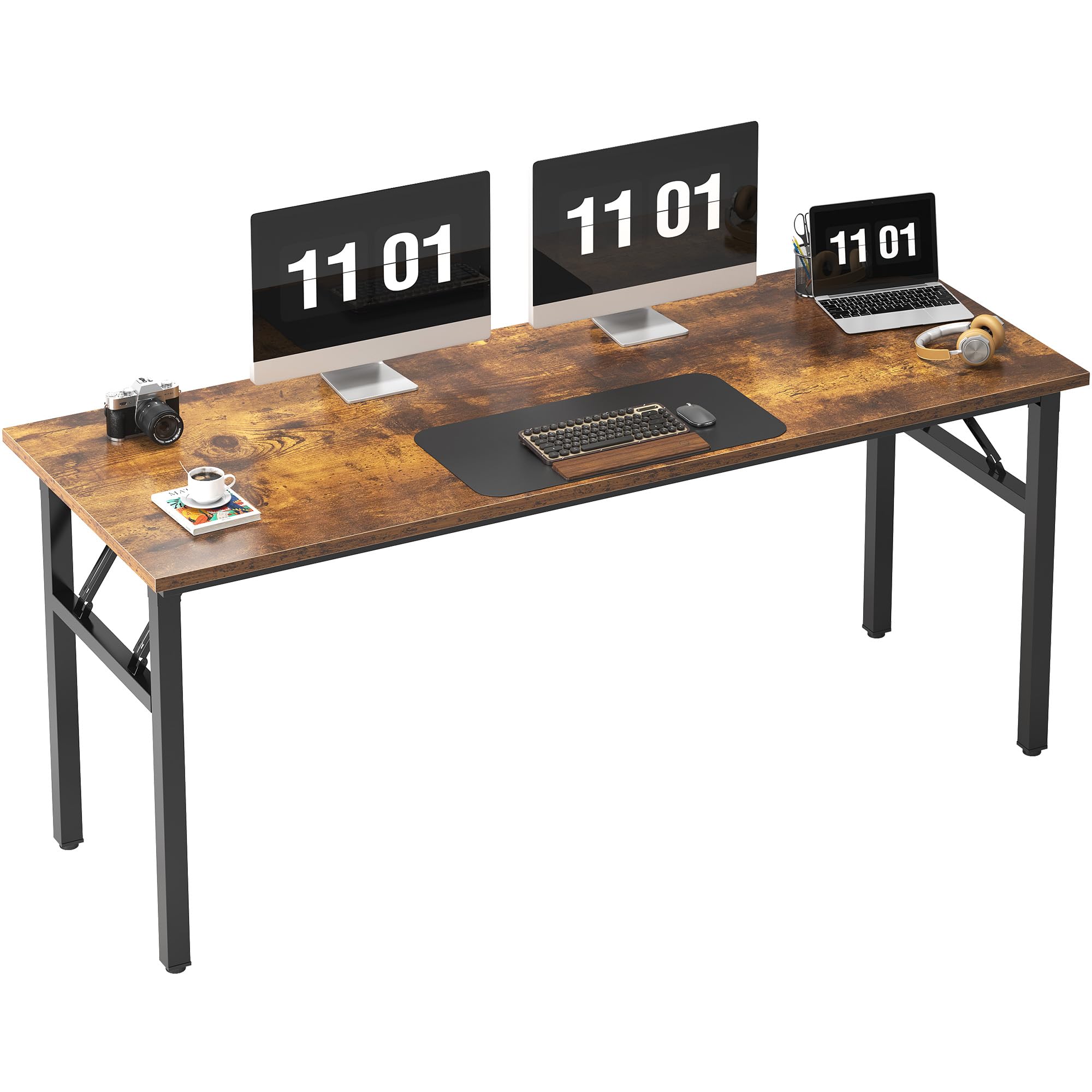 Need Folding Desk, 54 inch Large Computer Desk for Home Office, No Install Needed Study Student Writing Table Desk Workstation, Teak Black
