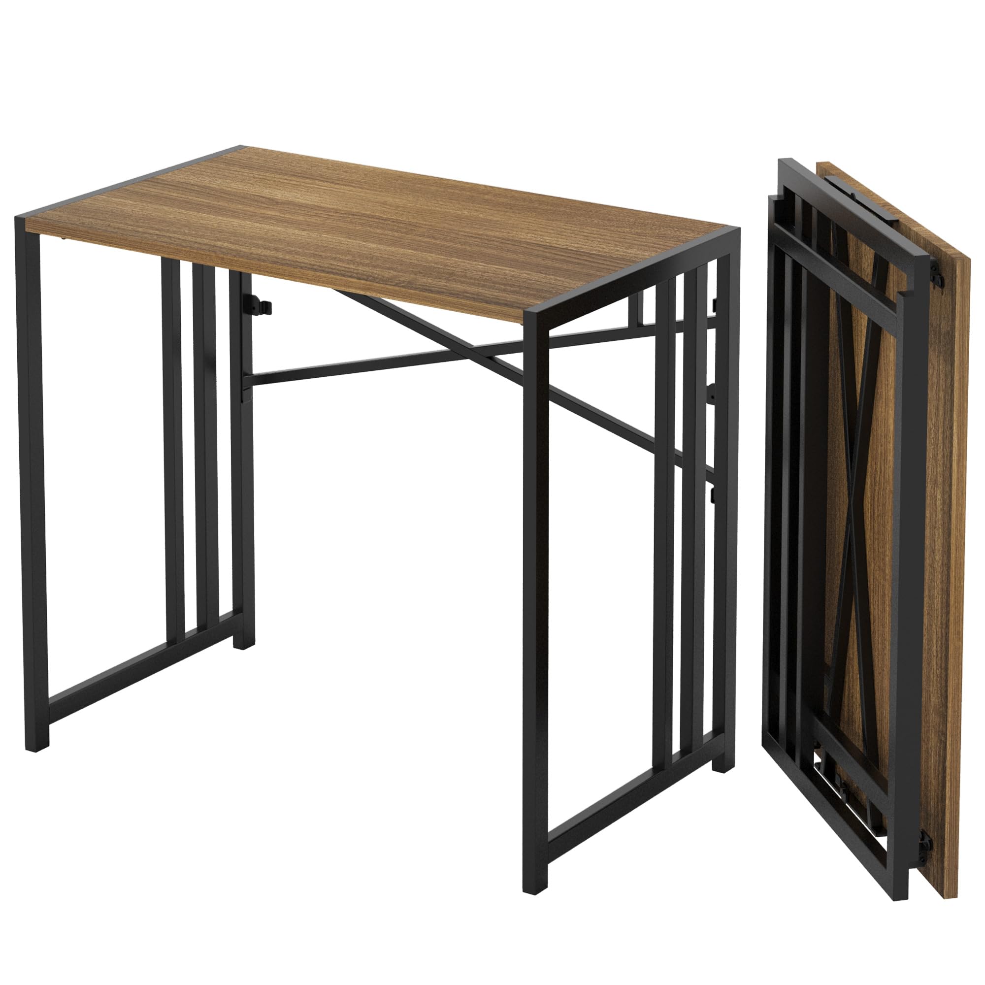 Lutown Teen Folding Computer Desk - 32 inch, Writing & Gaming, Small Space Office Desk, Black, No Assembly Required
