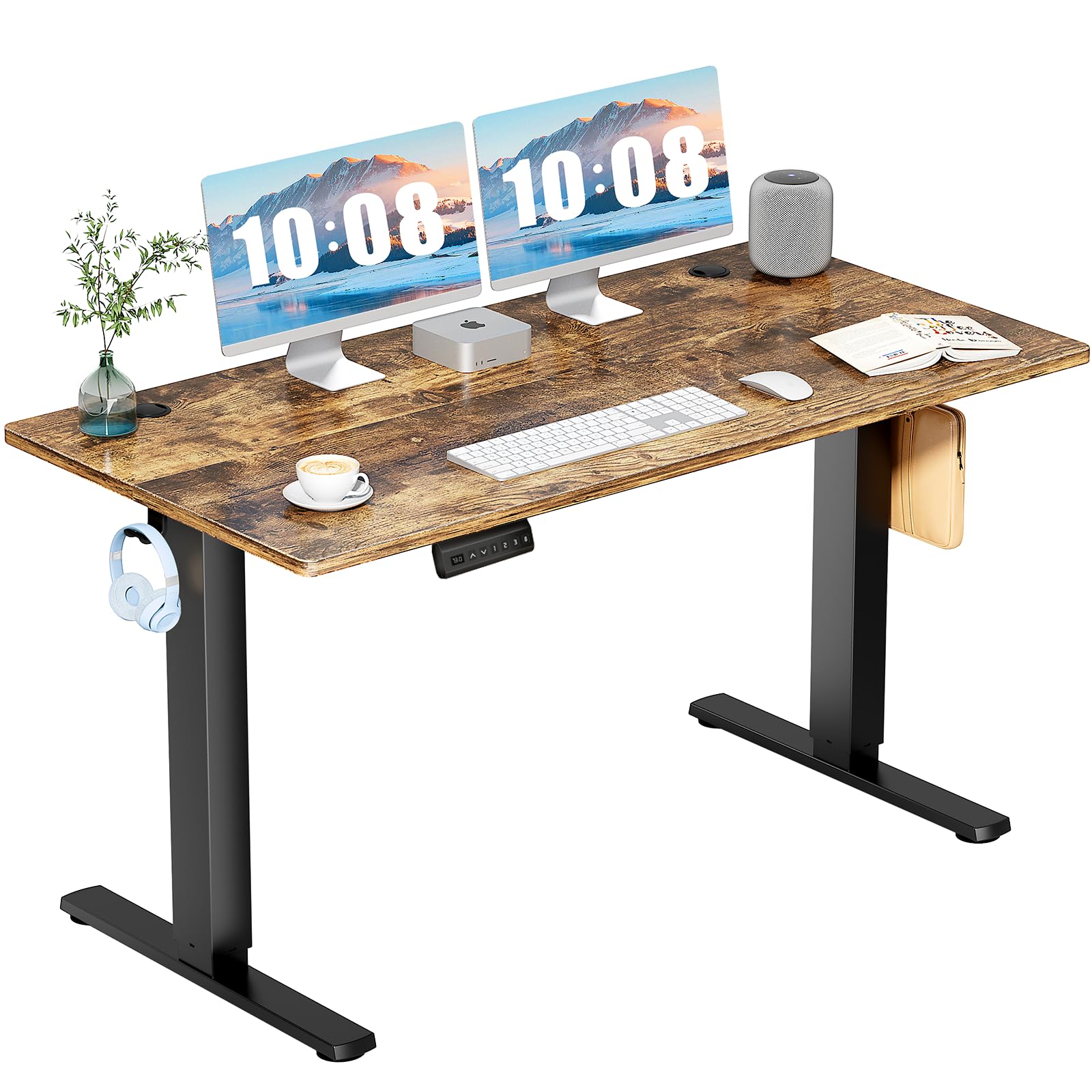 DUMOS 63 Inch Electric Standing Desk Height Adjustable, Sit to Stand Computer Workstations Large Work PC Table Home Office Writing Gaming Desks with Memory Presets for Walking Pad, Bedroom, Rustic