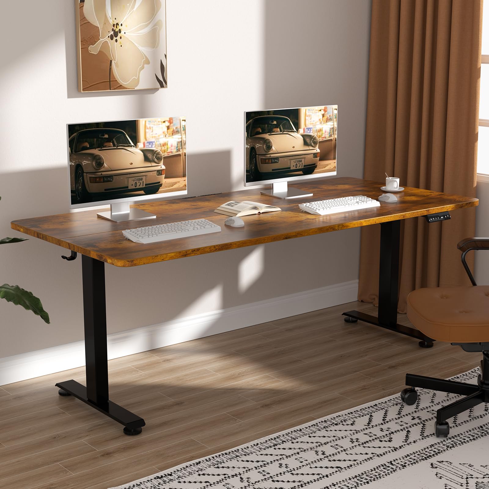 Veken 63x27.6 Inch Large Electric Standing Desk, Heights Adjustable,Sit to Stand Up, Work Home Office Computer Table for Walking Pad, Gifts for Dad, Wooden Desktop Desks, White