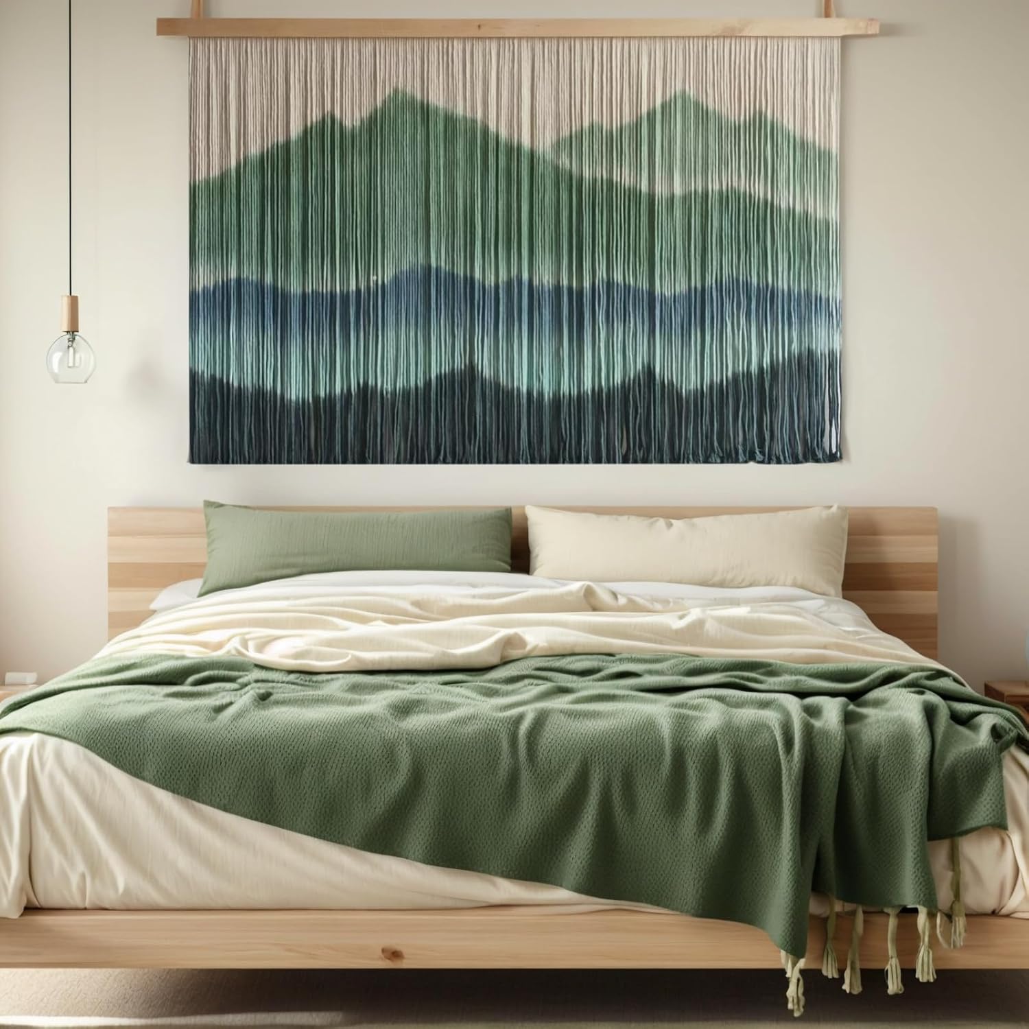 Sdjazl Woven Boho Macrame Wall Hanging Home Decor Tapestry Dip-Dyed Large Modern Handmade Colorful Mountain Landspace for Living room (green)