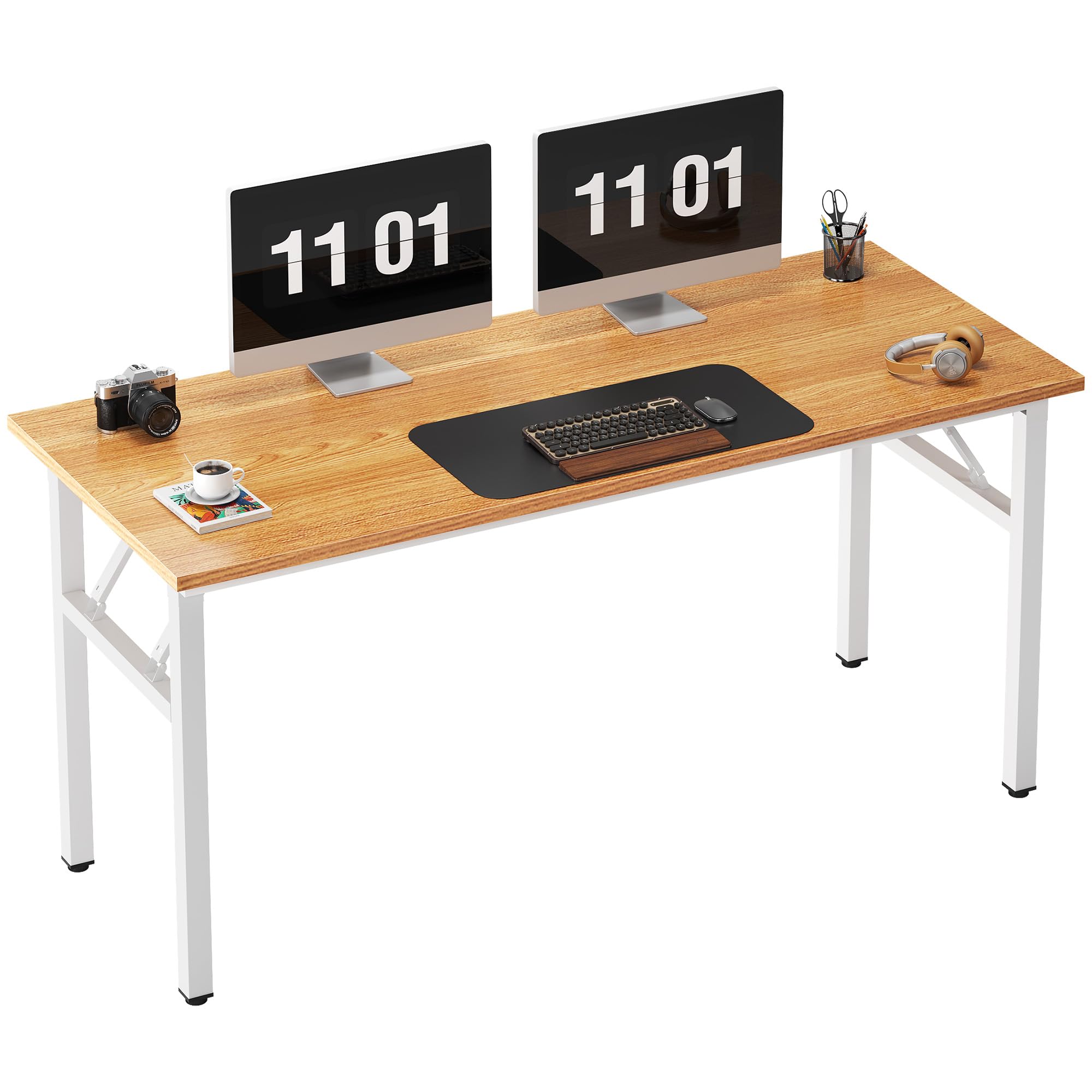 Need Folding Desk, 54 inch Large Computer Desk for Home Office, No Install Needed Study Student Writing Table Desk Workstation, Rustic Brown
