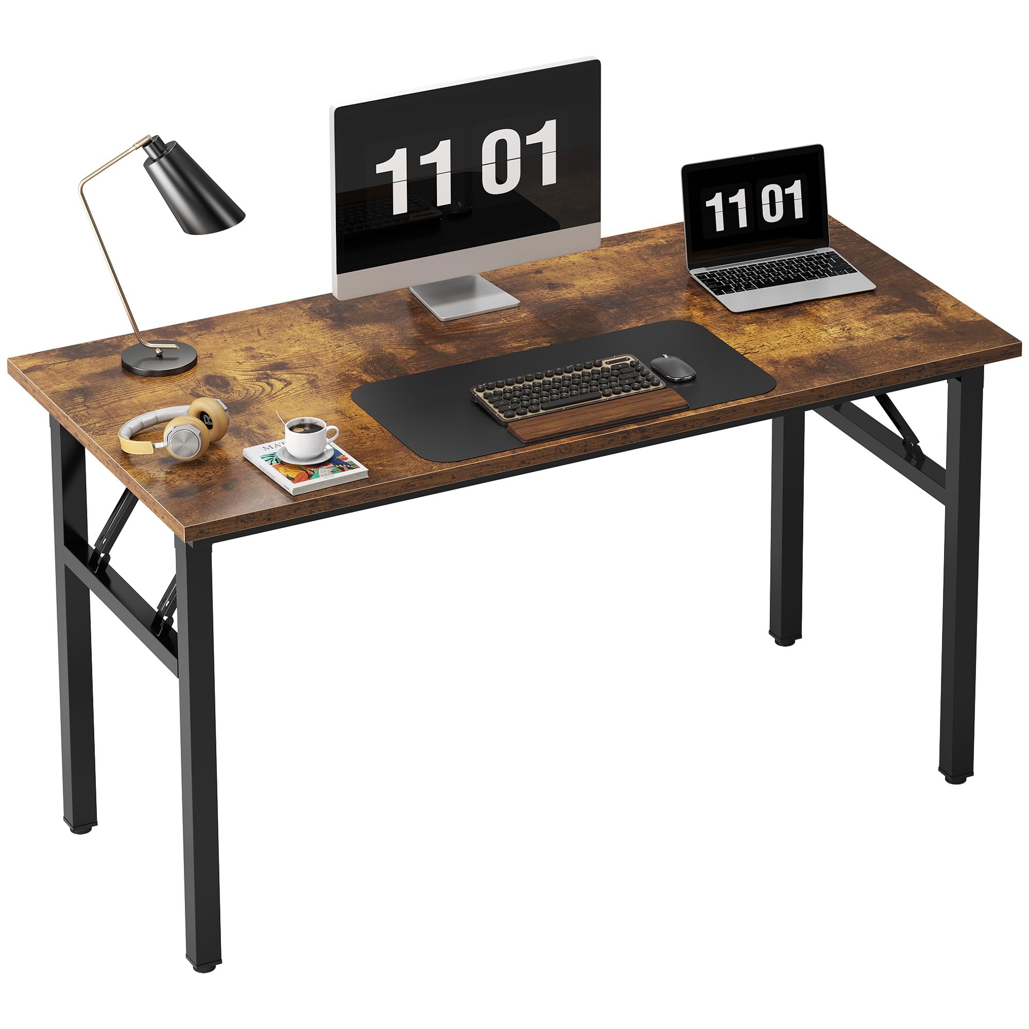 Need Folding Desk, 54 inch Large Computer Desk for Home Office, No Install Needed Study Student Writing Table Desk Workstation, Teak Black