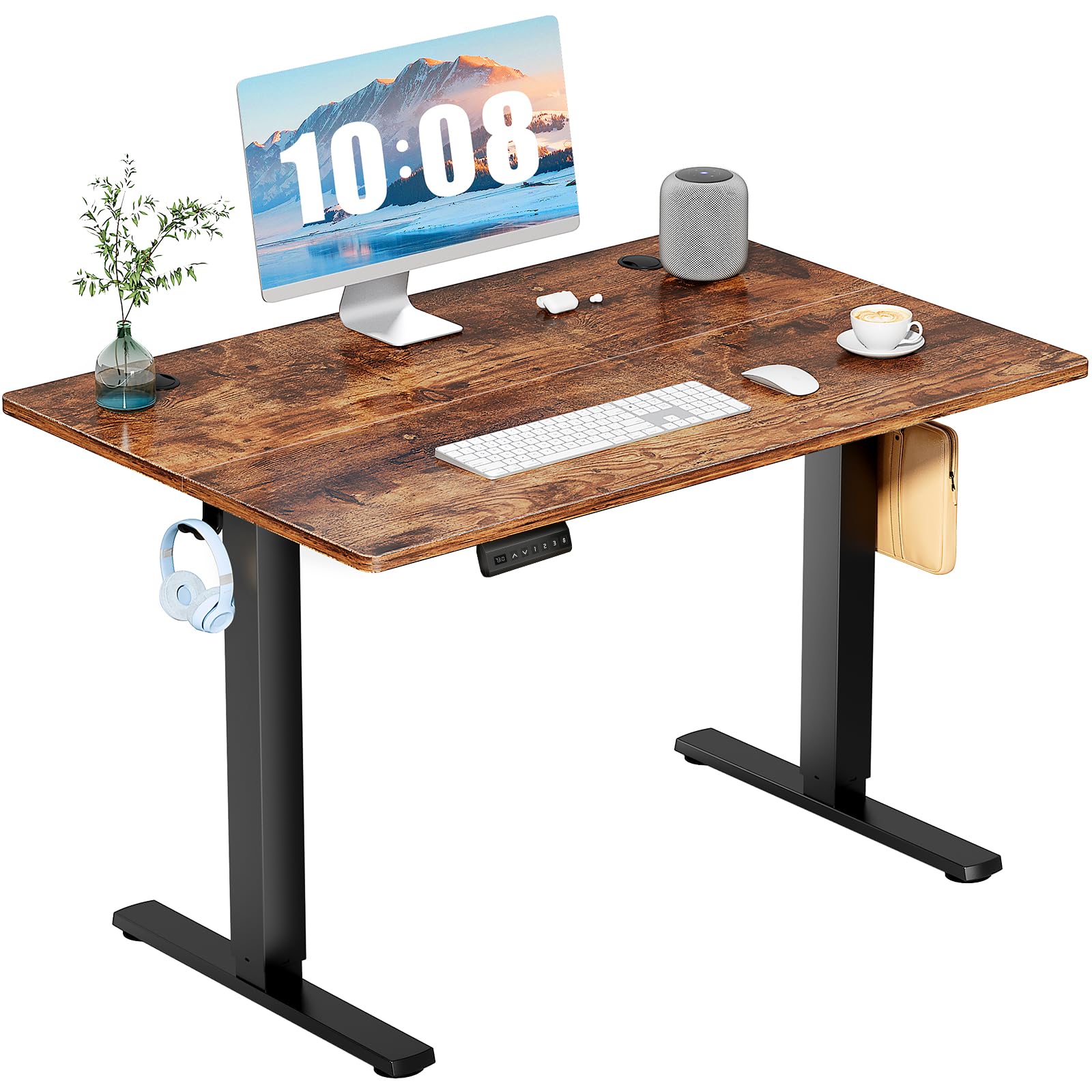 DUMOS 63 Inch Electric Standing Desk Height Adjustable, Sit to Stand Computer Workstations Large Work PC Table Home Office Writing Gaming Desks with Memory Presets for Walking Pad, Bedroom, Rustic
