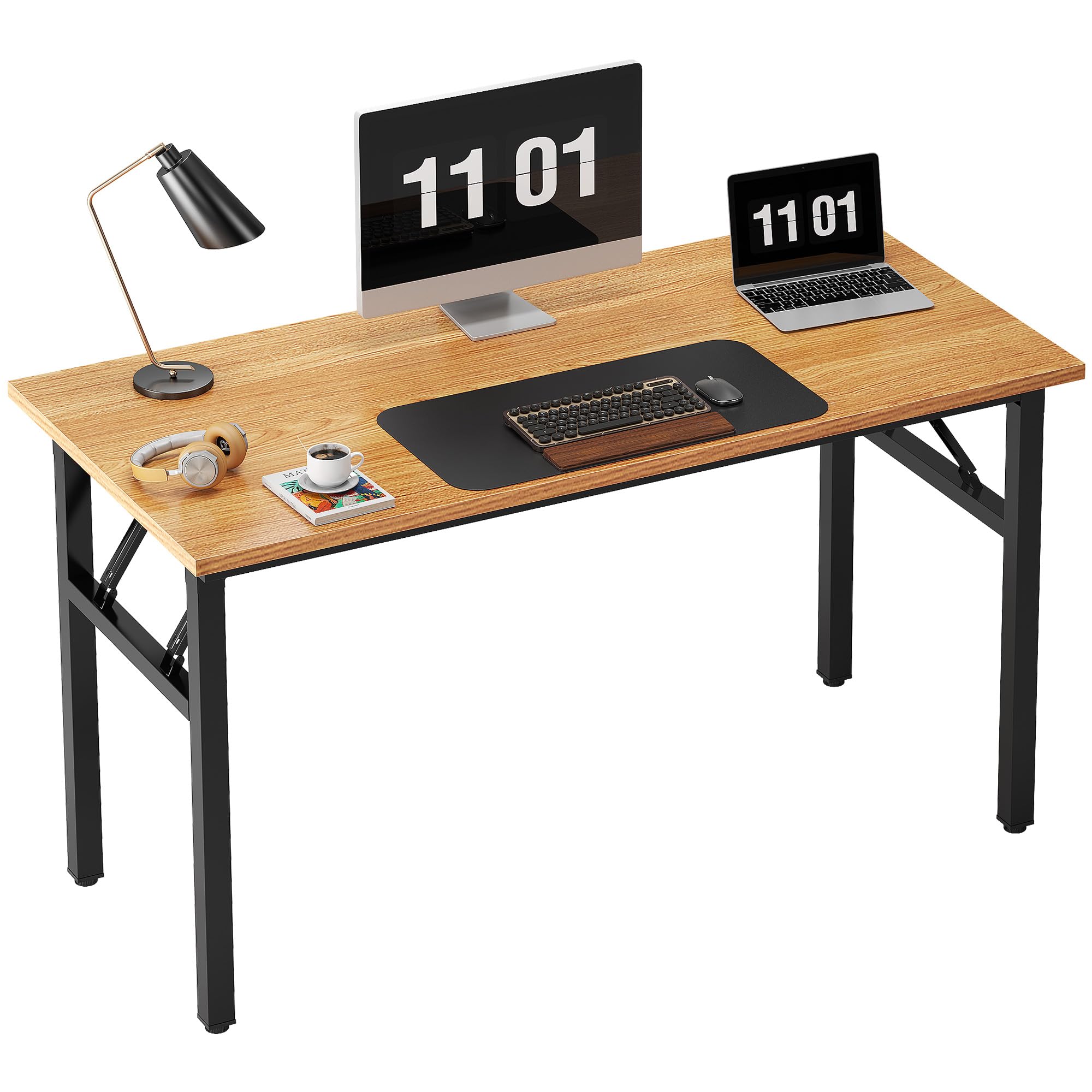 Need Folding Desk, 54 inch Large Computer Desk for Home Office, No Install Needed Study Student Writing Table Desk Workstation, Teak Black