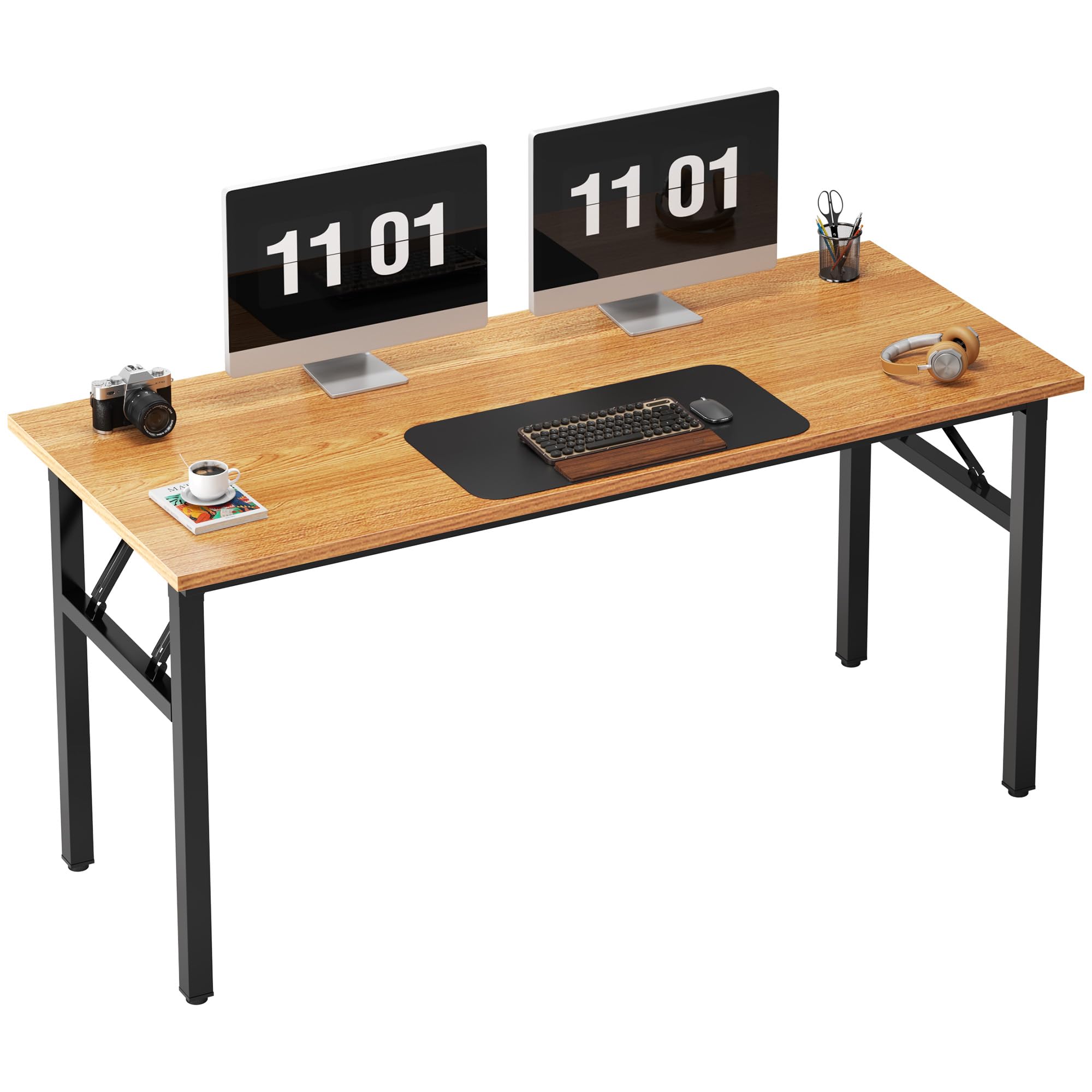Need Folding Desk, 54 inch Large Computer Desk for Home Office, No Install Needed Study Student Writing Table Desk Workstation, Teak Black