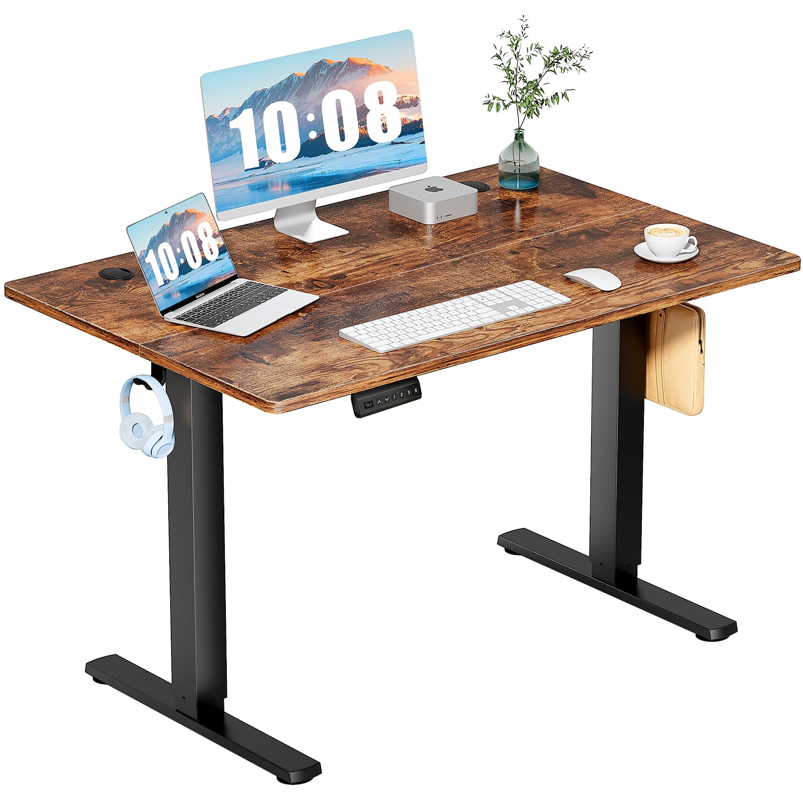 DUMOS 63 Inch Electric Standing Desk Height Adjustable, Sit to Stand Computer Workstations Large Work PC Table Home Office Writing Gaming Desks with Memory Presets for Walking Pad, Bedroom, Rustic