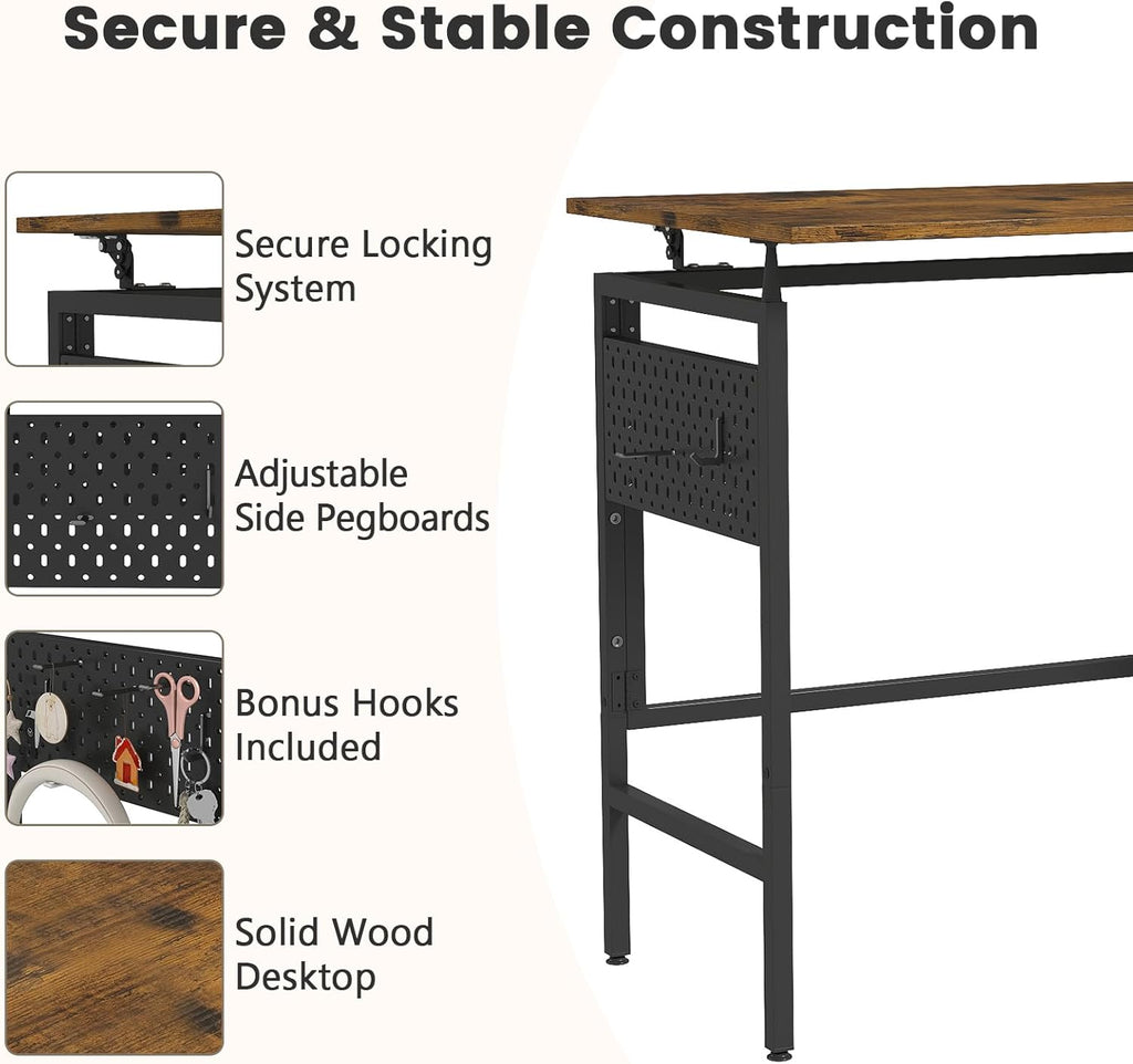 Hadulcet Folding Desk, Foldable Desk Table 40" for Space Saving, Foldable Computer Table for RV, Apartment, Office, Easy Assembly with Movable Pegboard Panels,Rustic Walnut