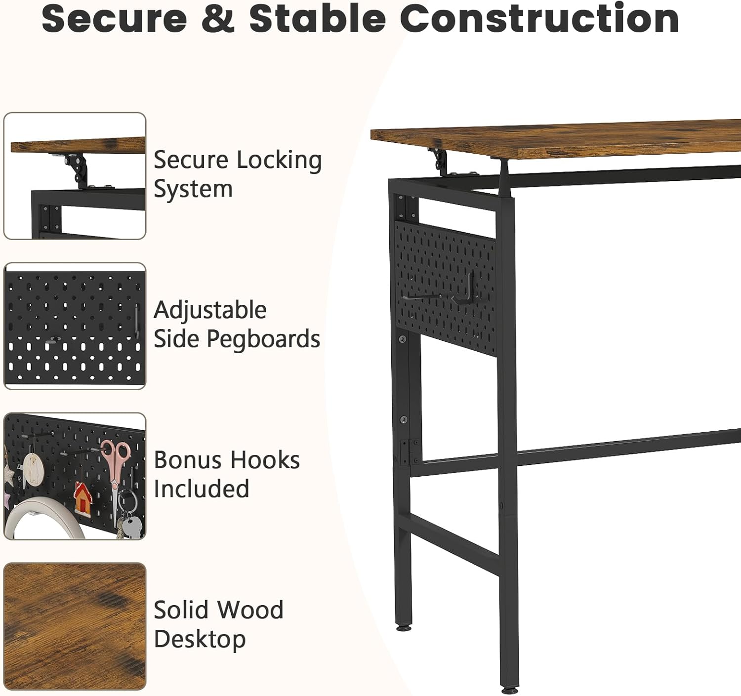 Hadulcet Folding Desk, Foldable Desk Table 40" for Space Saving, Foldable Computer Table for RV, Apartment, Office, Easy Assembly with Movable Pegboard Panels,Rustic Walnut