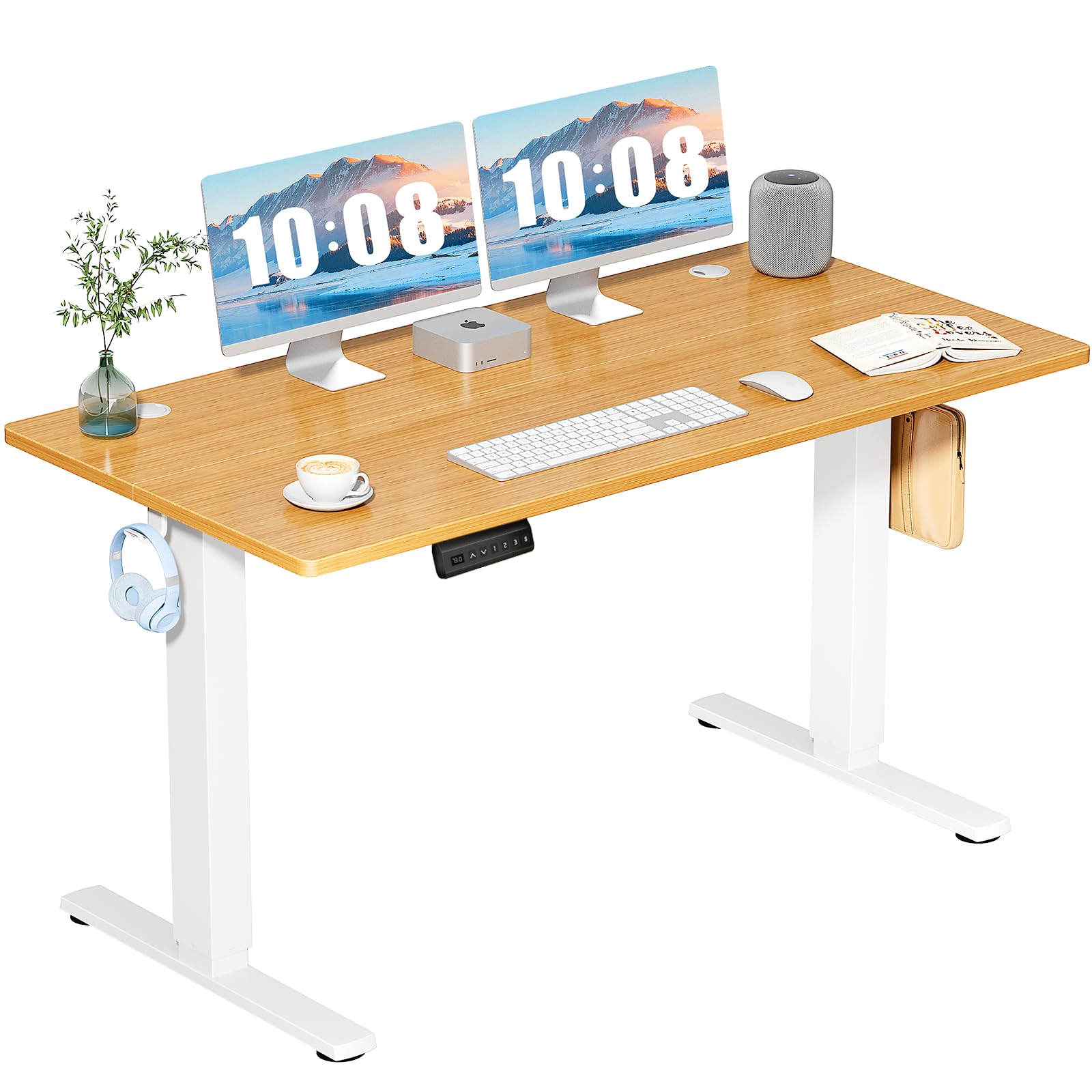 DUMOS 63 Inch Electric Standing Desk Height Adjustable, Sit to Stand Computer Workstations Large Work PC Table Home Office Writing Gaming Desks with Memory Presets for Walking Pad, Bedroom, Rustic