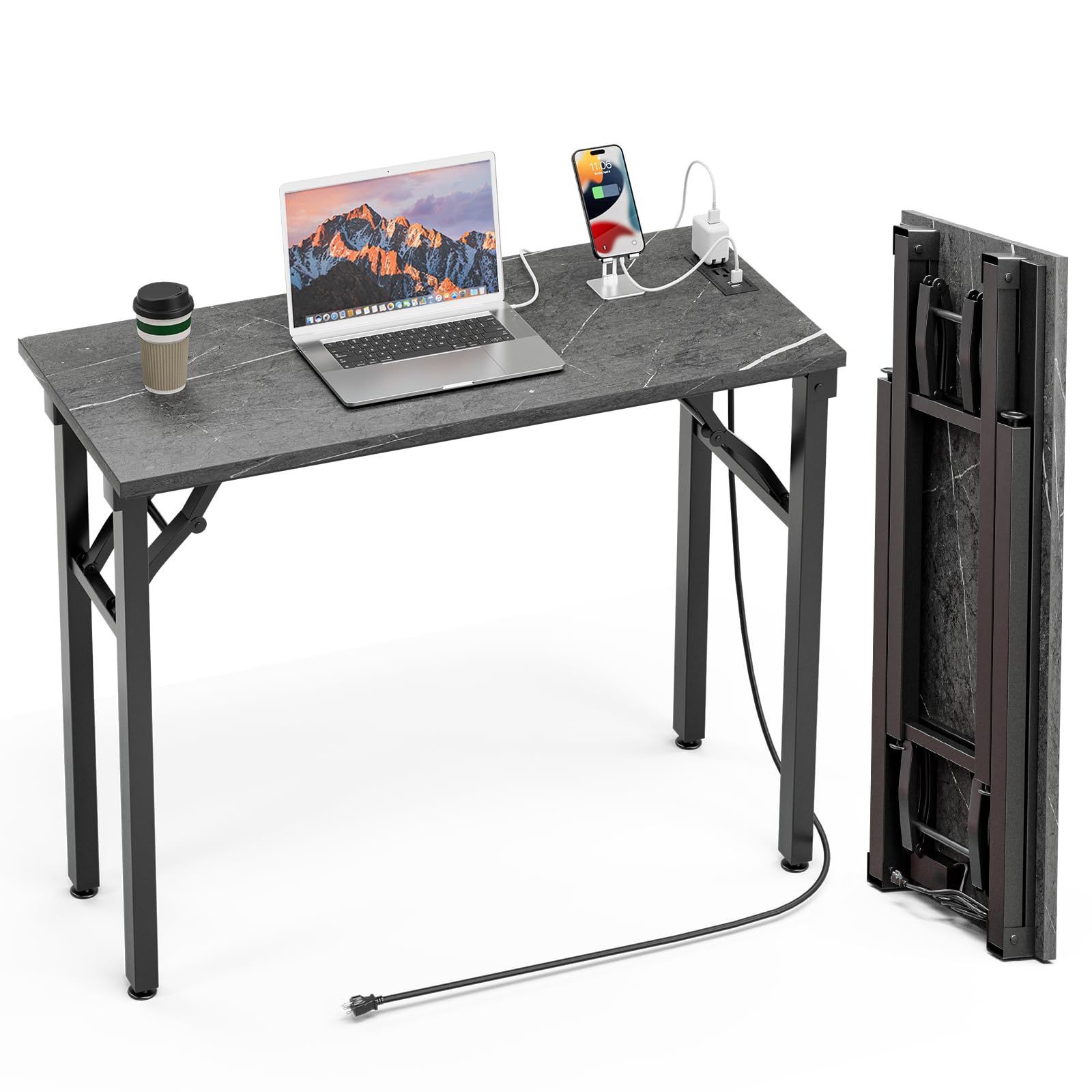 TEMI Small Computer Desk Folding Table - 35.8" Foldable Office Desk, No Assembly, Perfect for Small Spaces in Bedroom, Dorm, or Apartment, Portable Mini Desk or Study Table with Compact Design, Brown