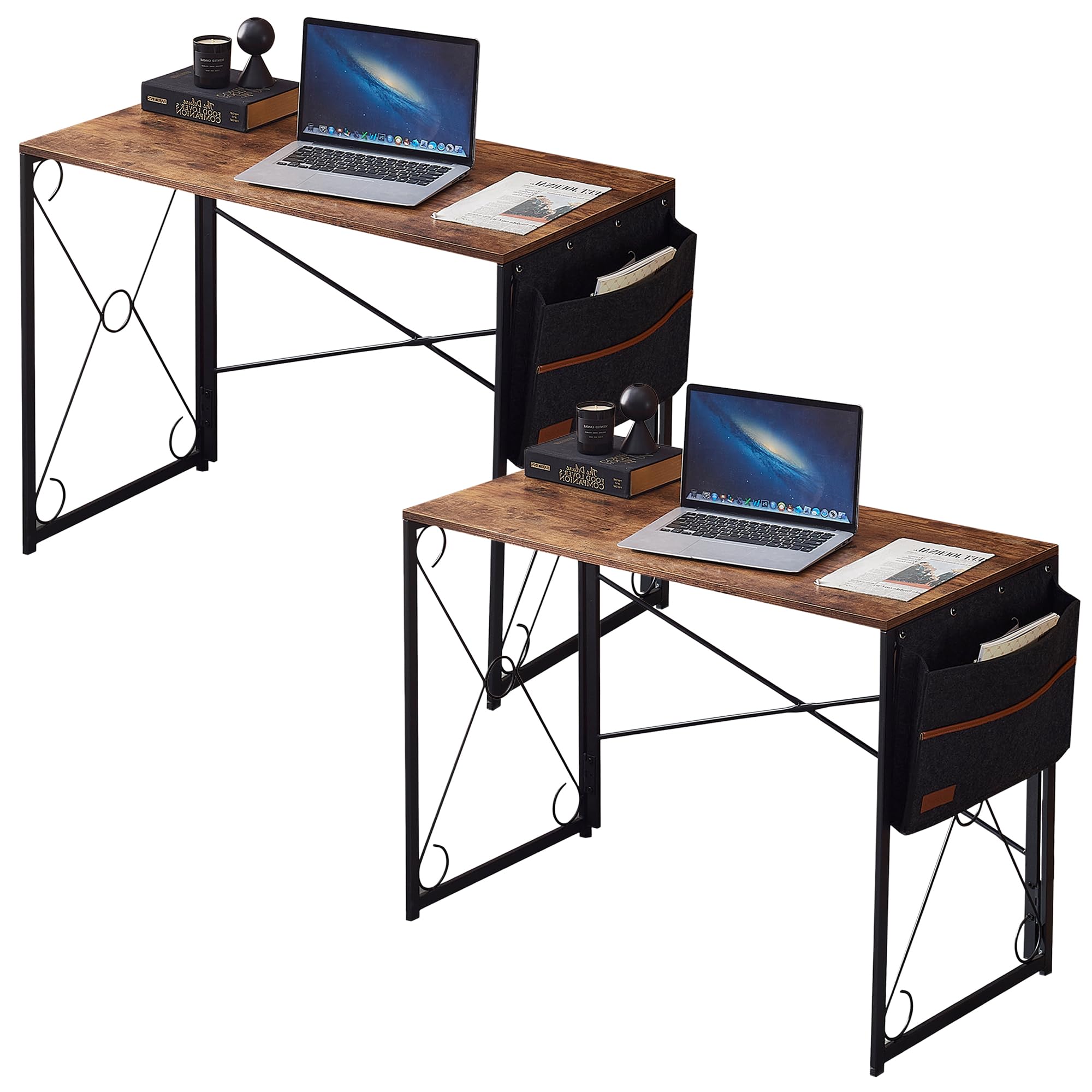 VECELO 39 Inch Folding Desk Simple Assembly, Writing Computer Desk for Home Office Study Office Foldable Table for Small Spaces,Classic Brown