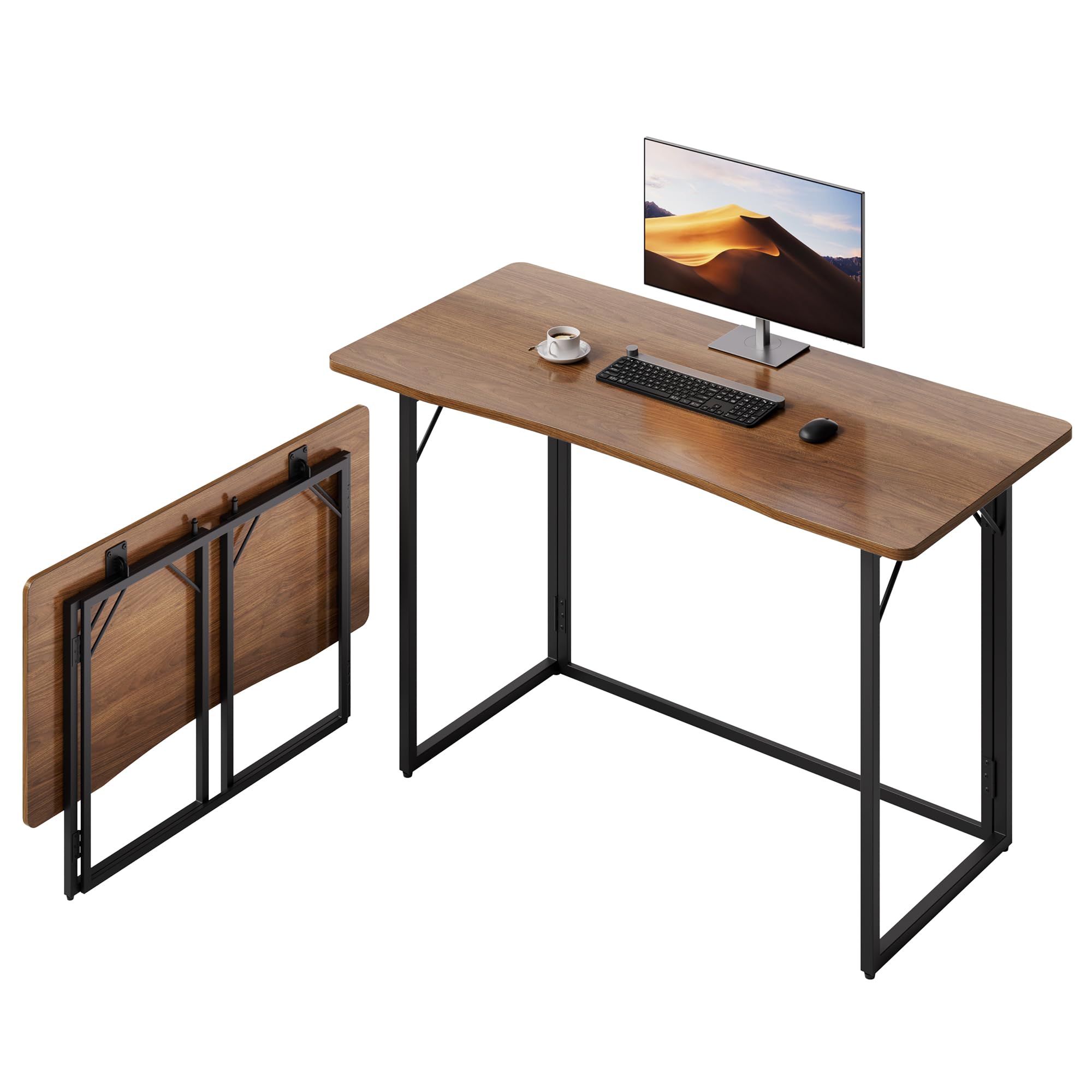JOYMOOP 31.5" Folding Desk - Brown, No Assembly Small Foldable Desk for Home, Office, Wooden Top Folding Computer Desk for Working, Writing, Studying