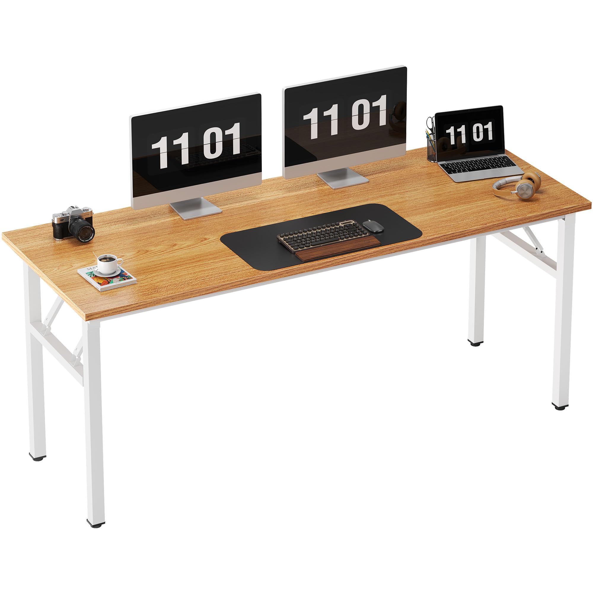 Need Folding Desk, 54 inch Large Computer Desk for Home Office, No Install Needed Study Student Writing Table Desk Workstation, Rustic Brown