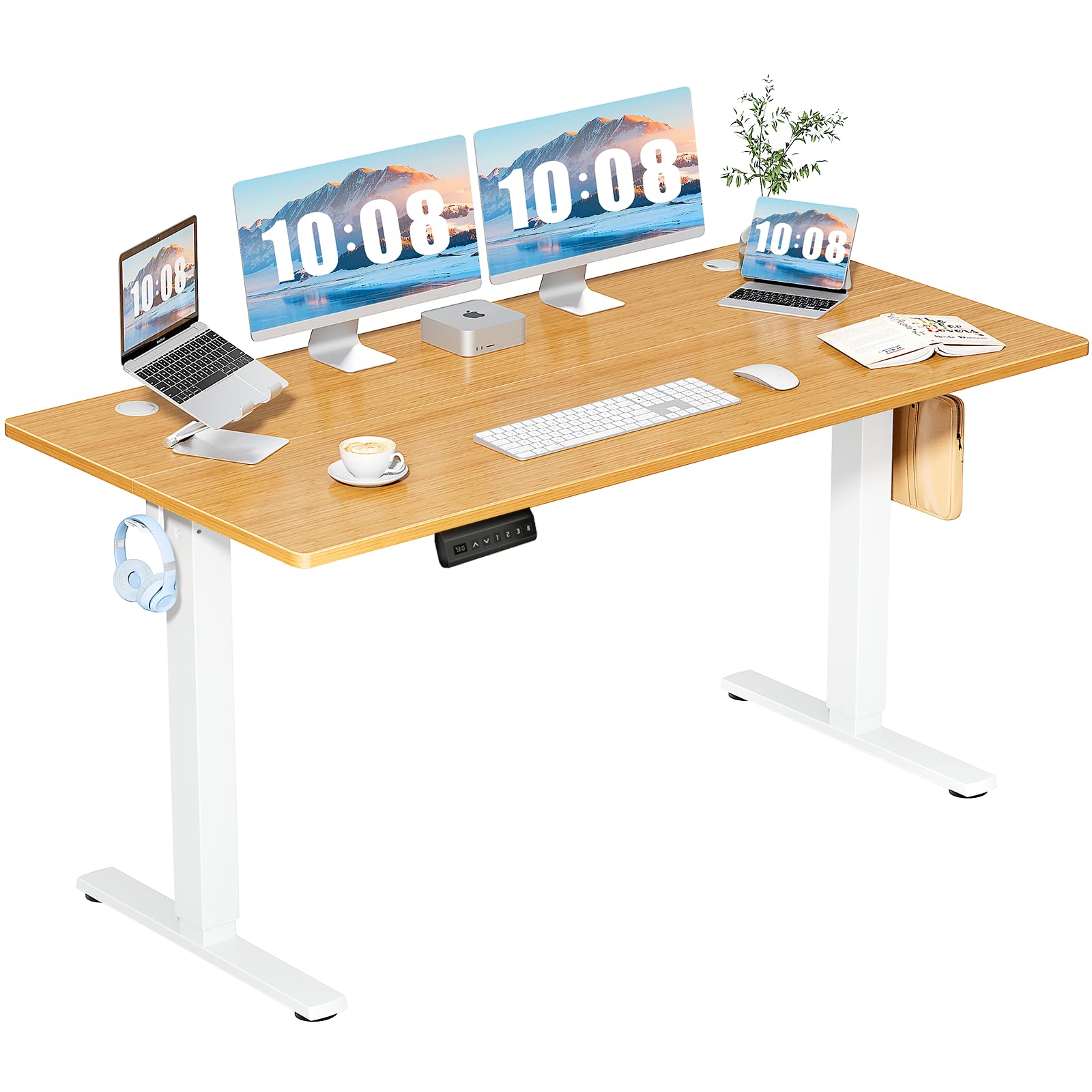 DUMOS 63 Inch Electric Standing Desk Height Adjustable, Sit to Stand Computer Workstations Large Work PC Table Home Office Writing Gaming Desks with Memory Presets for Walking Pad, Bedroom, Rustic