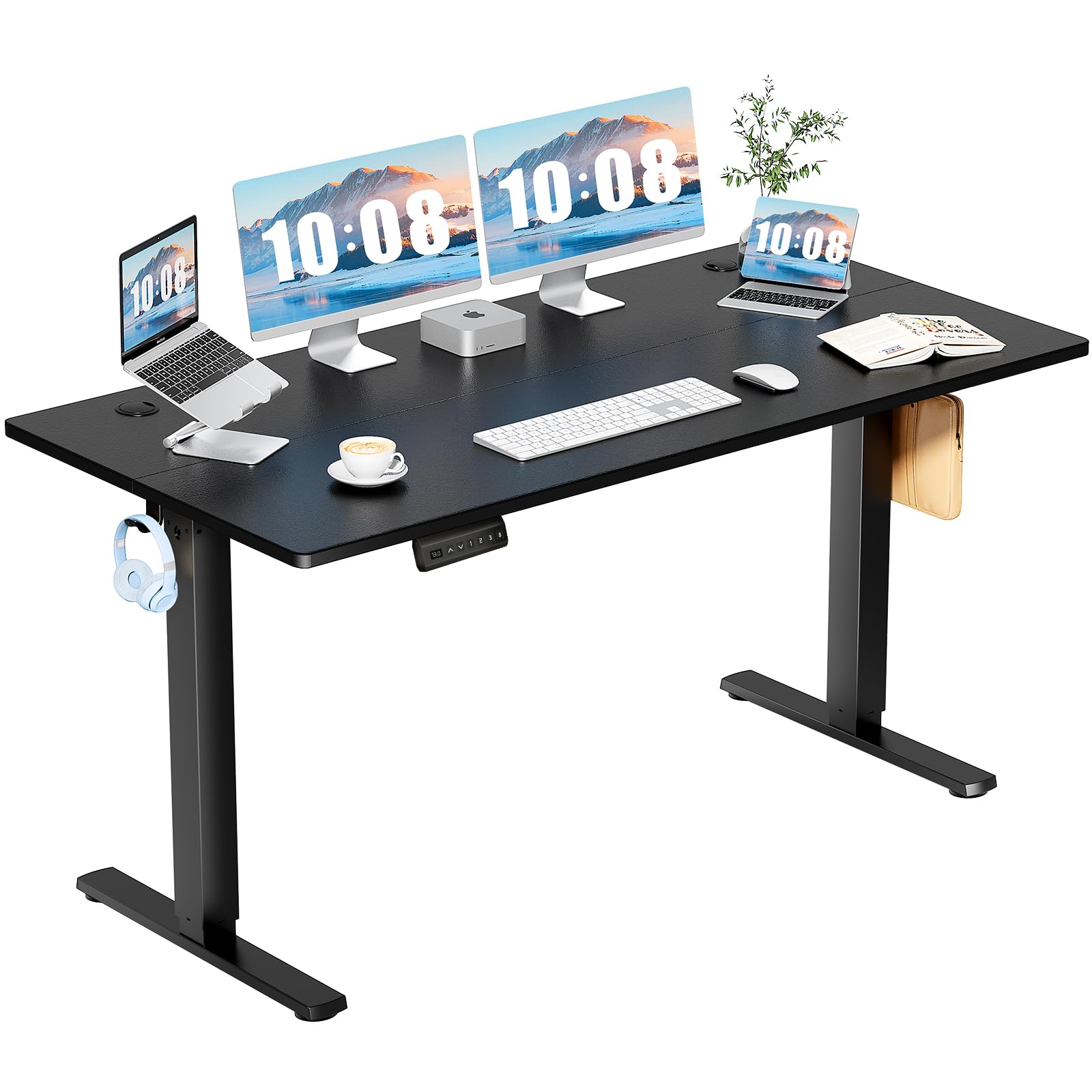 DUMOS 63 Inch Electric Standing Desk Height Adjustable, Sit to Stand Computer Workstations Large Work PC Table Home Office Writing Gaming Desks with Memory Presets for Walking Pad, Bedroom, Rustic