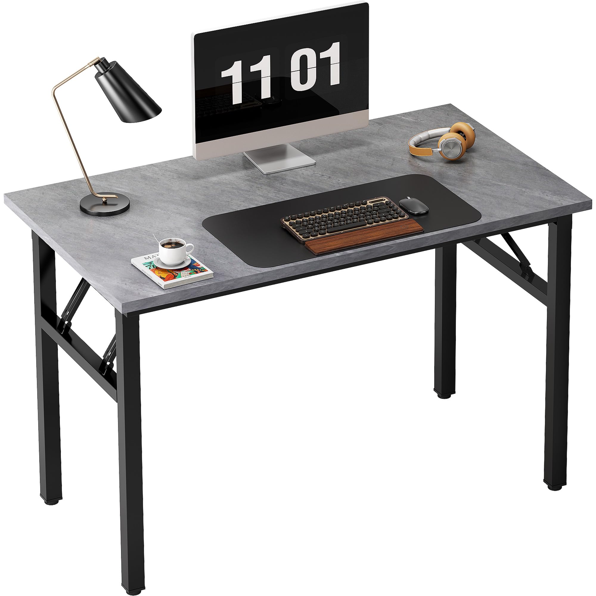 Need Folding Desk, 54 inch Large Computer Desk for Home Office, No Install Needed Study Student Writing Table Desk Workstation, Teak Black
