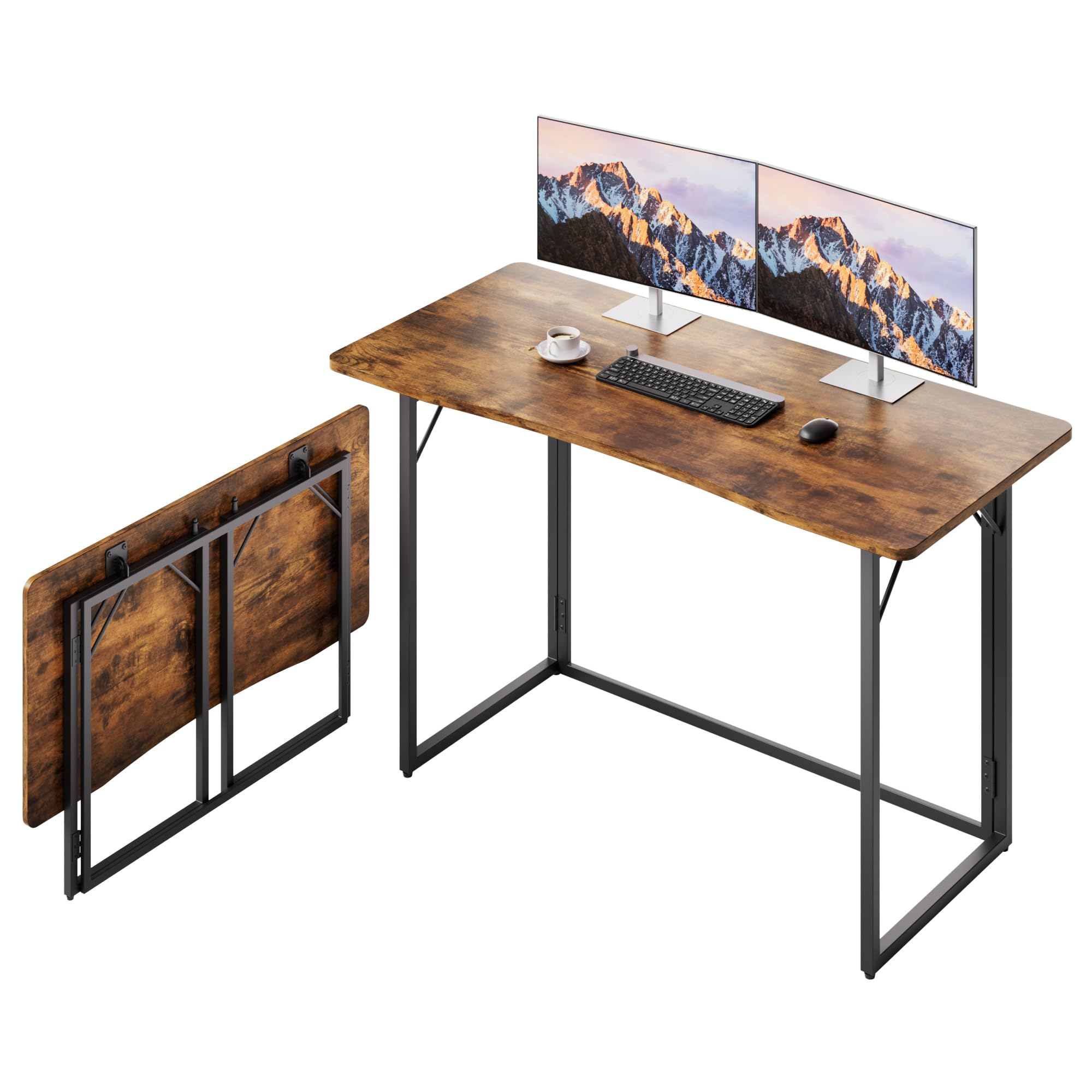 JOYMOOP 31.5" Folding Desk - Brown, No Assembly Small Foldable Desk for Home, Office, Wooden Top Folding Computer Desk for Working, Writing, Studying
