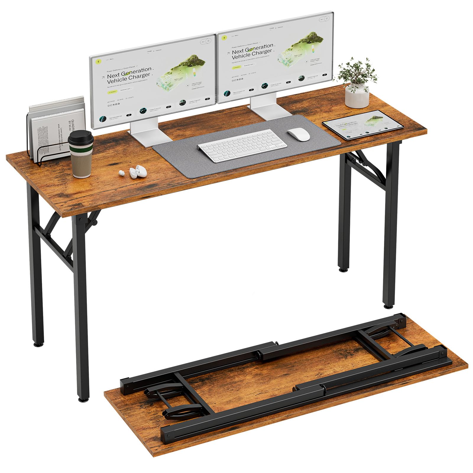 TEMI Small Computer Desk Folding Table - 35.8" Foldable Office Desk, No Assembly, Perfect for Small Spaces in Bedroom, Dorm, or Apartment, Portable Mini Desk or Study Table with Compact Design, Brown