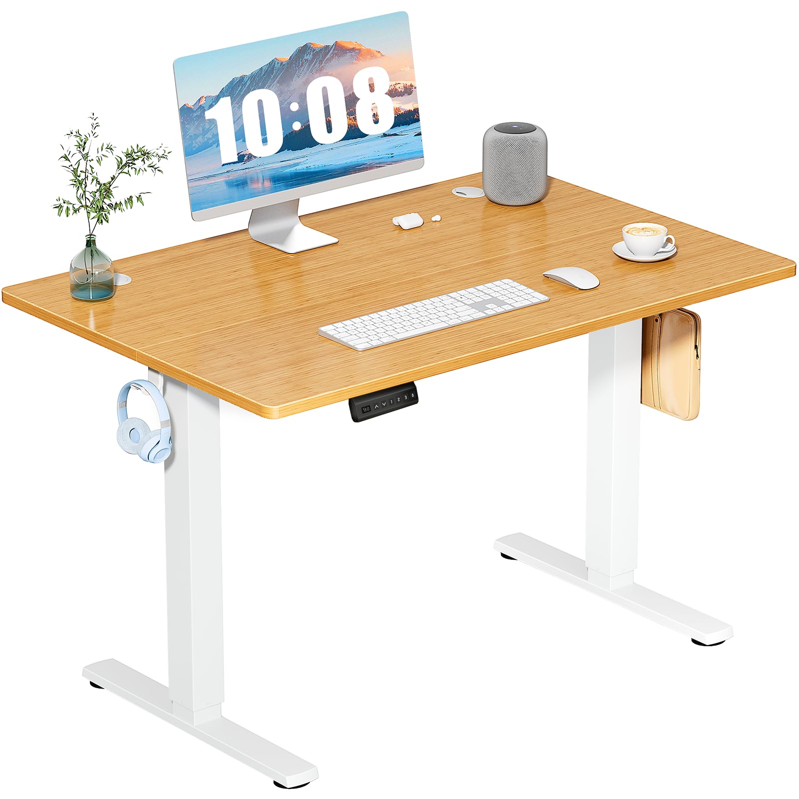 DUMOS 63 Inch Electric Standing Desk Height Adjustable, Sit to Stand Computer Workstations Large Work PC Table Home Office Writing Gaming Desks with Memory Presets for Walking Pad, Bedroom, Rustic