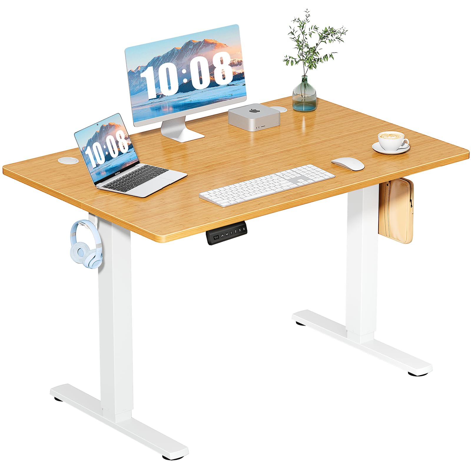 DUMOS 63 Inch Electric Standing Desk Height Adjustable, Sit to Stand Computer Workstations Large Work PC Table Home Office Writing Gaming Desks with Memory Presets for Walking Pad, Bedroom, Rustic