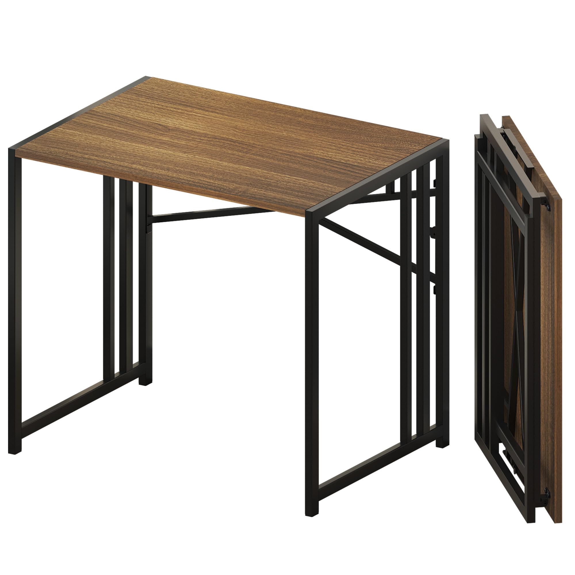Lutown Teen Folding Computer Desk - 32 inch, Writing & Gaming, Small Space Office Desk, Black, No Assembly Required