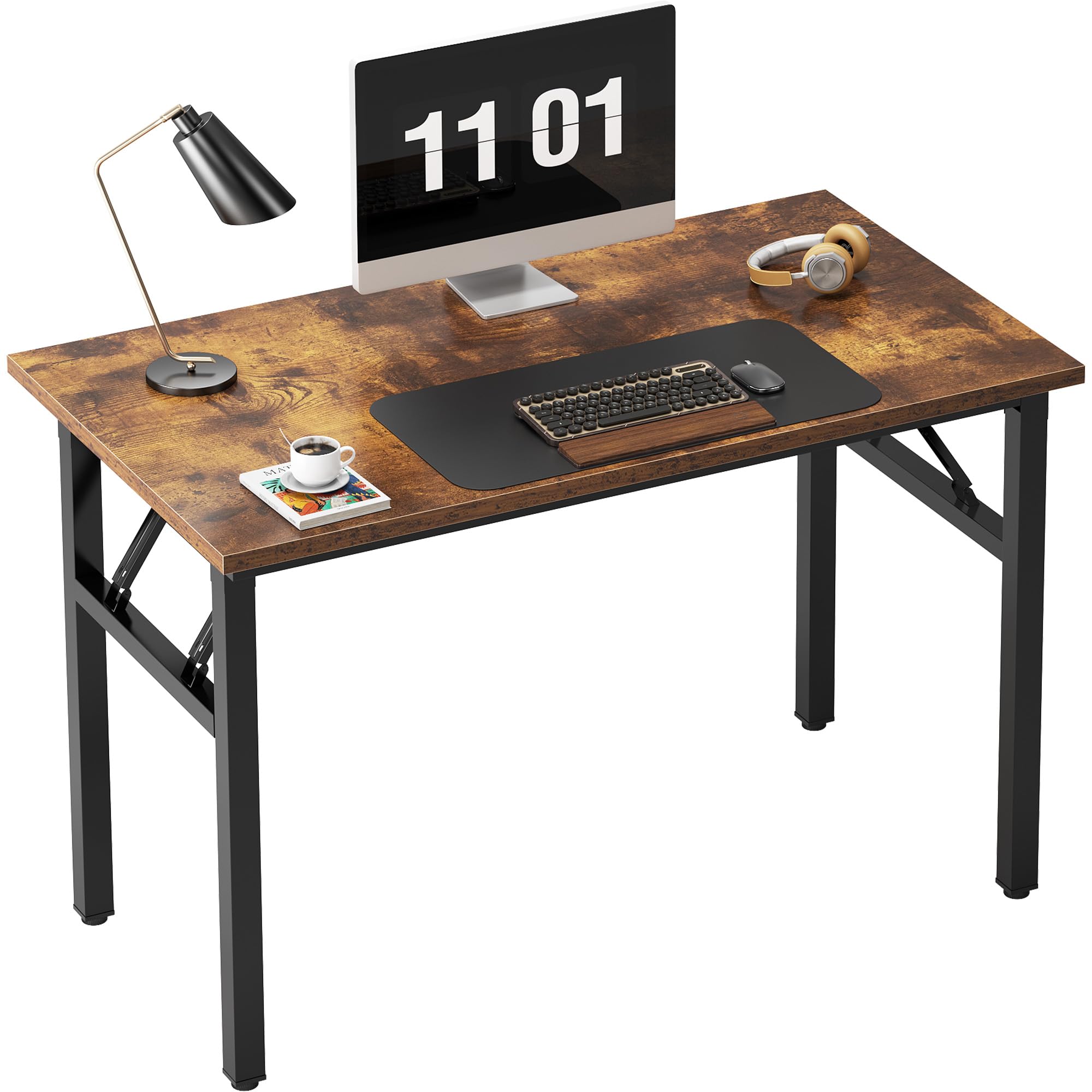 Need Folding Desk, 54 inch Large Computer Desk for Home Office, No Install Needed Study Student Writing Table Desk Workstation, Rustic Brown