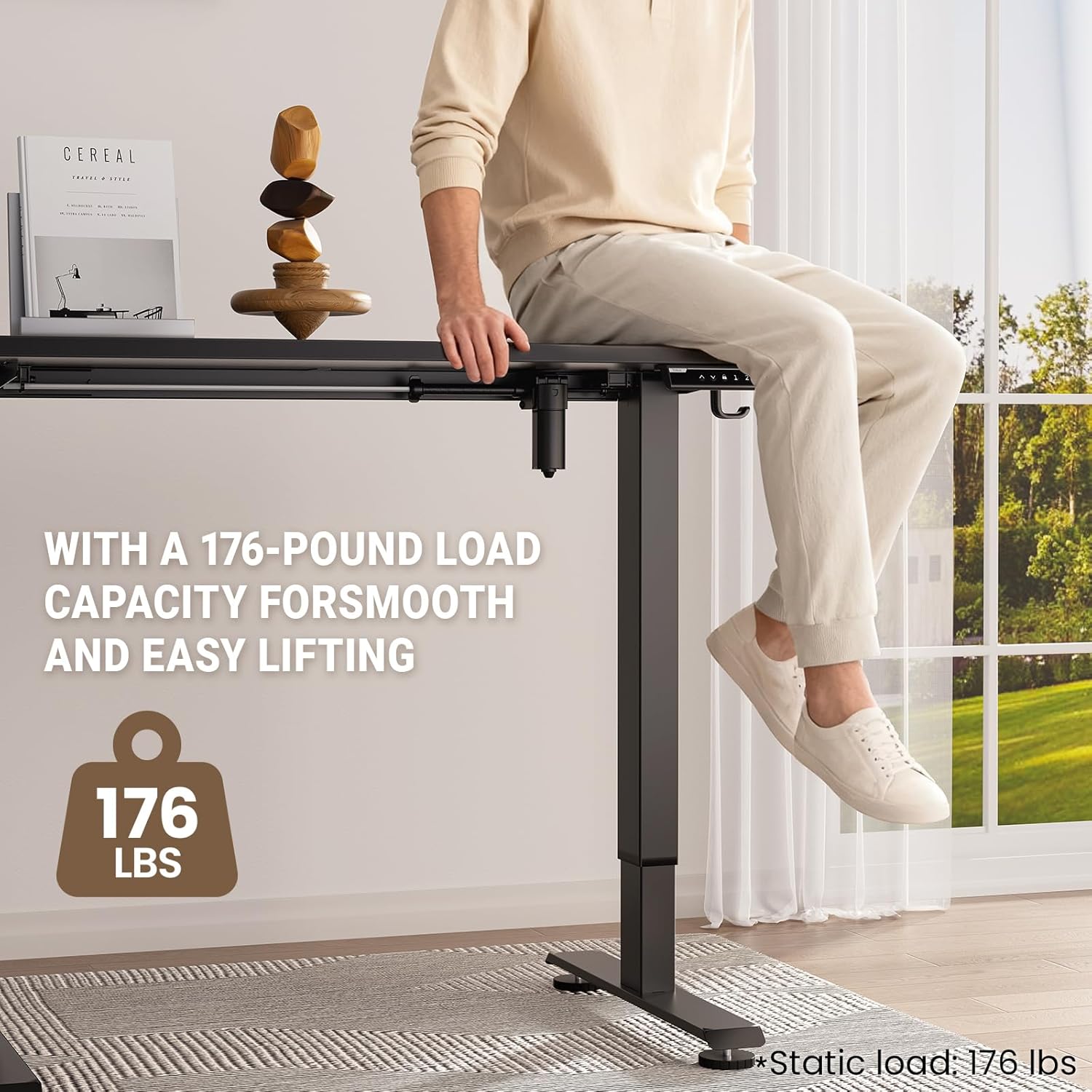 Veken 47.2" Standing Desk, Adjustable Height Office Desk with Wood Desktop, Computer Table for Home Work, Study and Gaming, Small Spaces, Modern Furniture, Black
