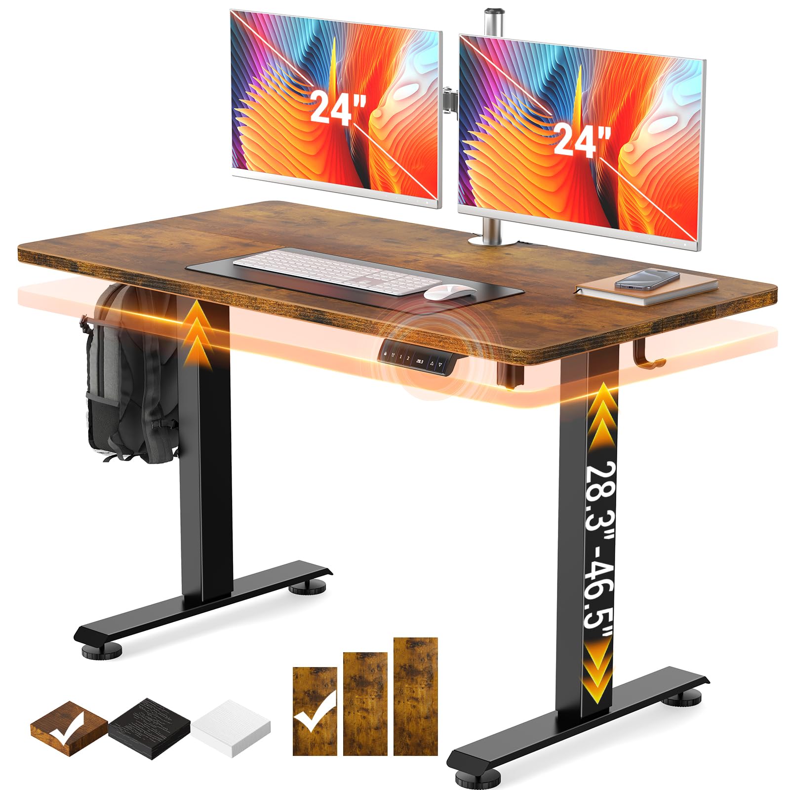 Veken 63x27.6 Inch Large Electric Standing Desk, Heights Adjustable,Sit to Stand Up, Work Home Office Computer Table for Walking Pad, Gifts for Dad, Wooden Desktop Desks, White