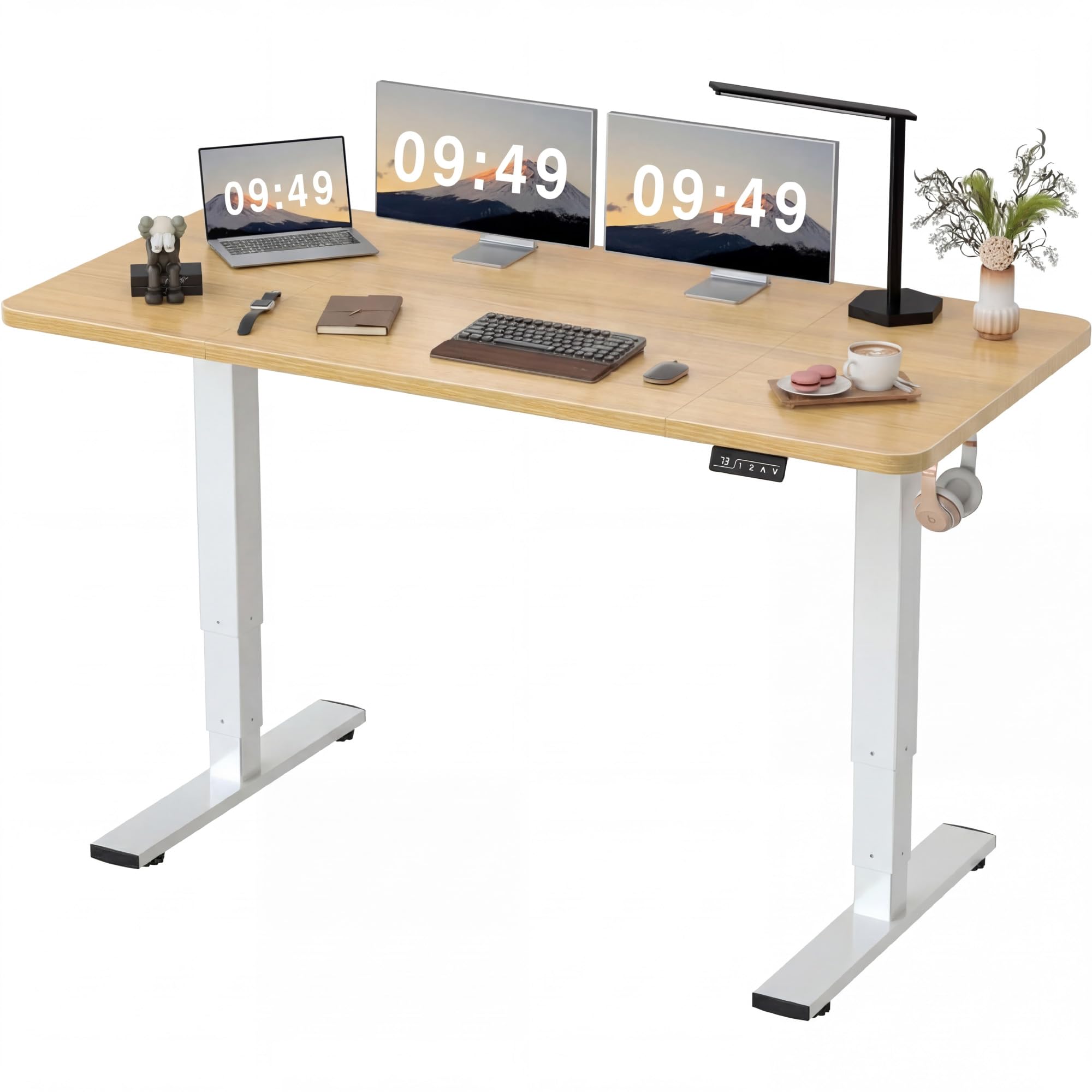 Furmax 55 x 24 Inches Electric Height Adjustable Standing Desk Large Sit Stand Up Desk Home Office Computer Desk Memory Preset with T-Shaped Metal Bracket, Black