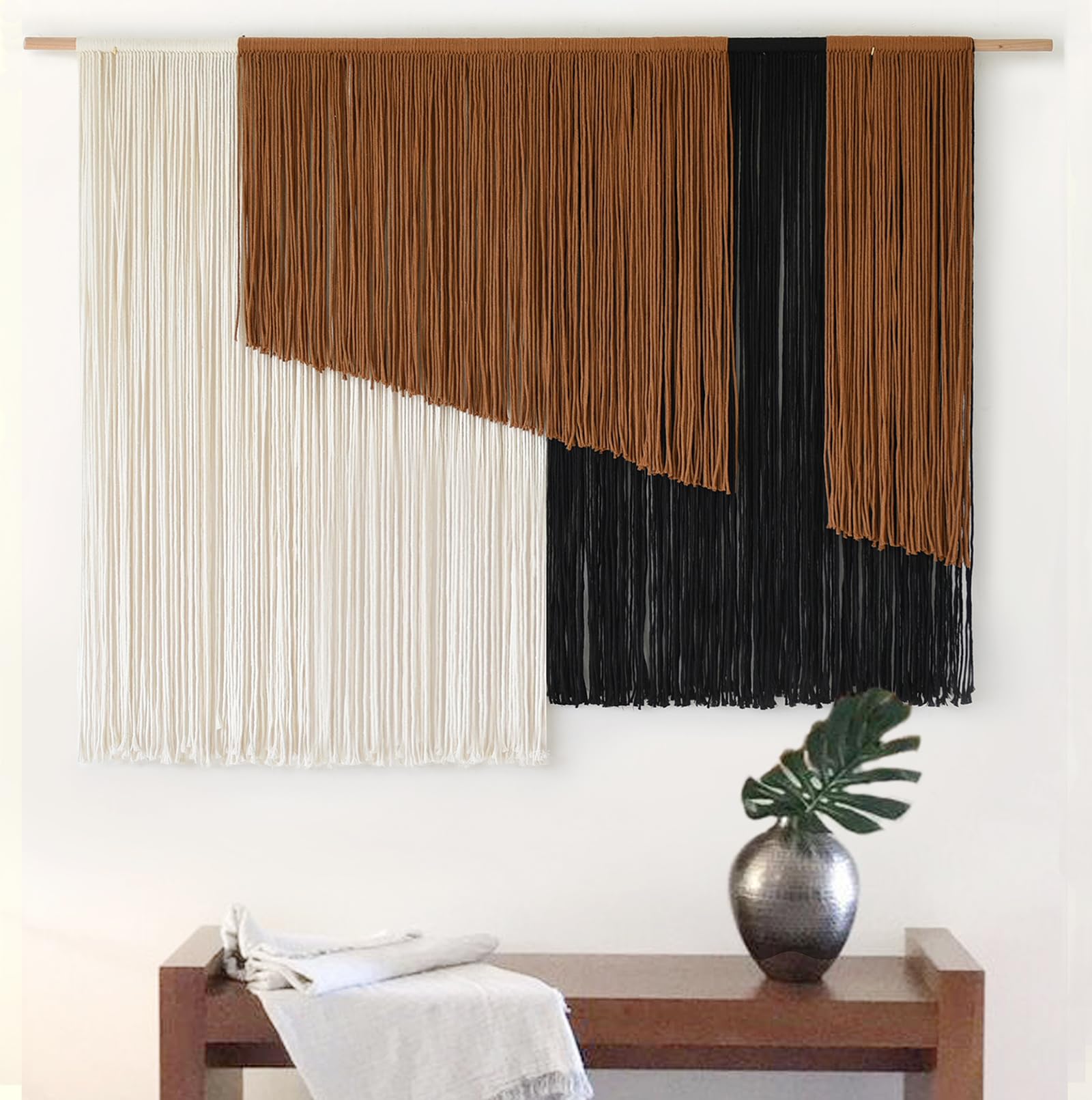 Macrame Wall Hanging Blue dip dye Handcrafted Decorative Art for Living Room Bedroom or Office Boho Chic Modern Wall Decor with Unique Beadwork 57" W × 43" L