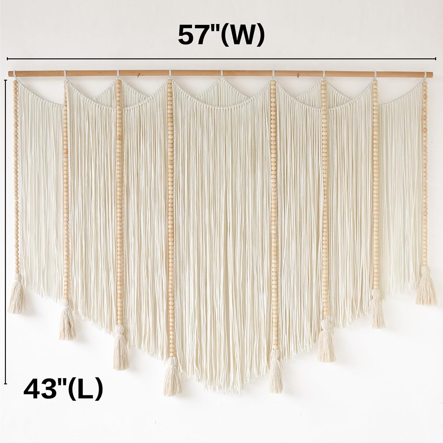 Jakalin Macrame Wall Hanging White Beads Boho Wall Decor for Living Room Bedroom or Nursery Texture Yarn Wall Art 57" W × 43" L
