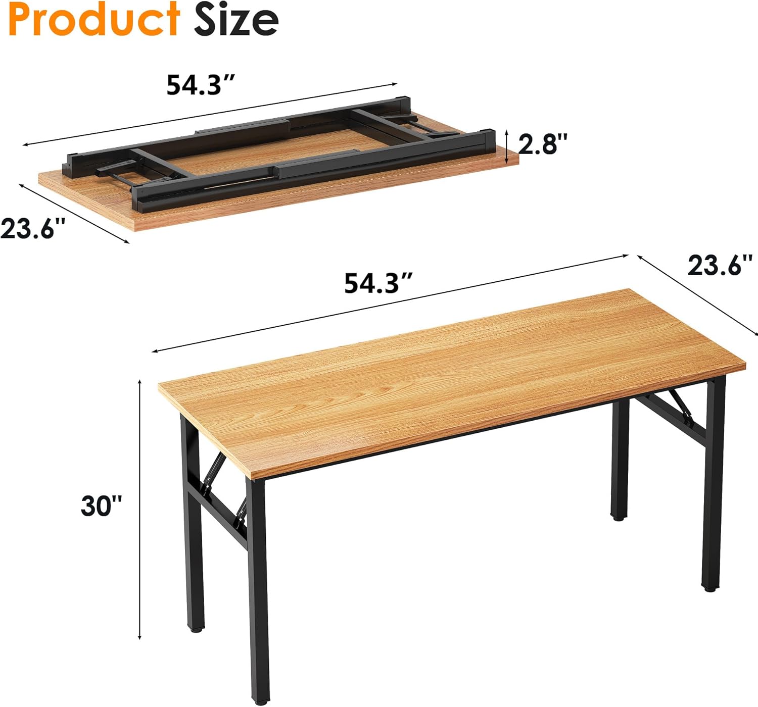 Need Folding Desk, 54 inch Large Computer Desk for Home Office, No Install Needed Study Student Writing Table Desk Workstation, Teak Black