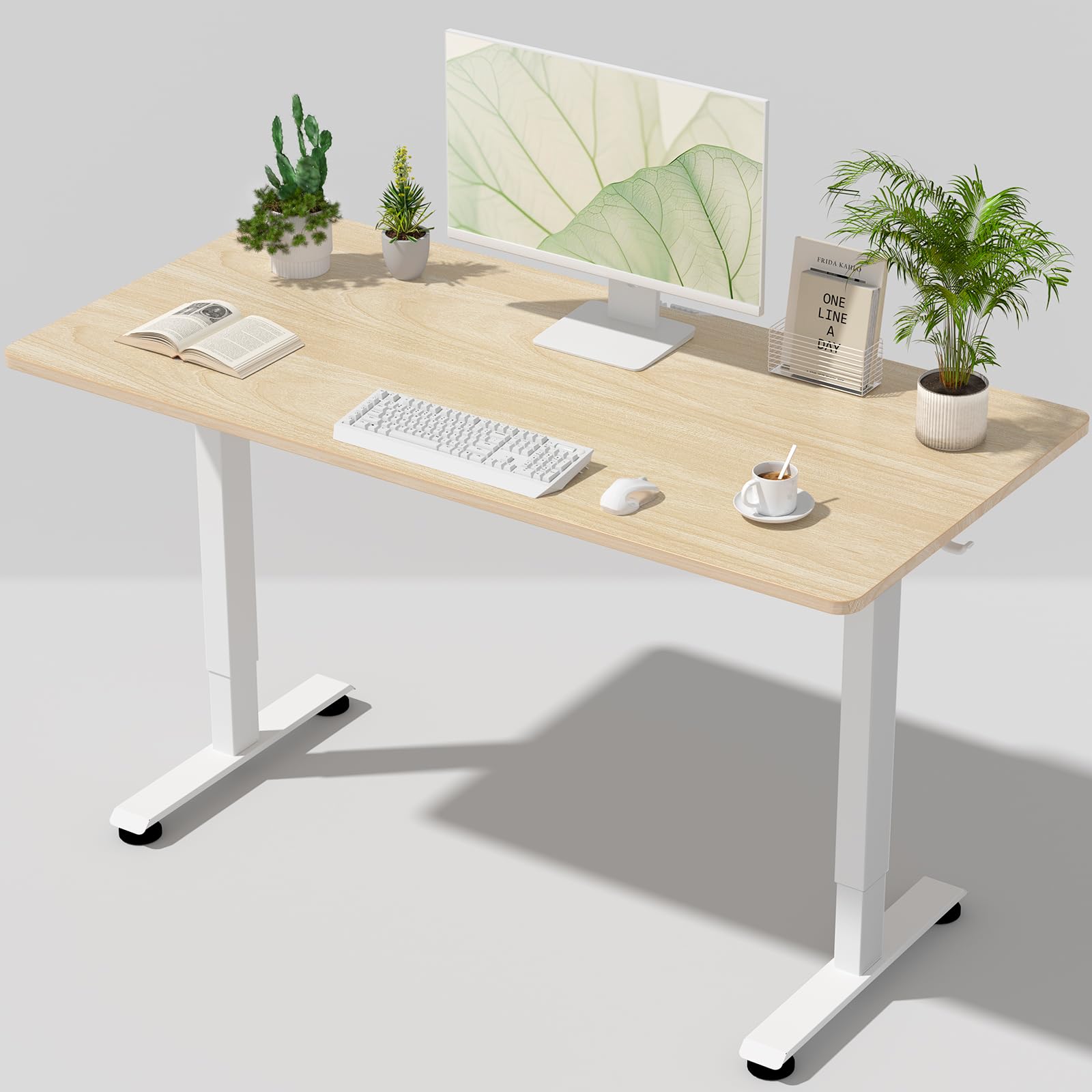 Veken 63x27.6 Inch Large Electric Standing Desk, Heights Adjustable,Sit to Stand Up, Work Home Office Computer Table for Walking Pad, Gifts for Dad, Wooden Desktop Desks, White