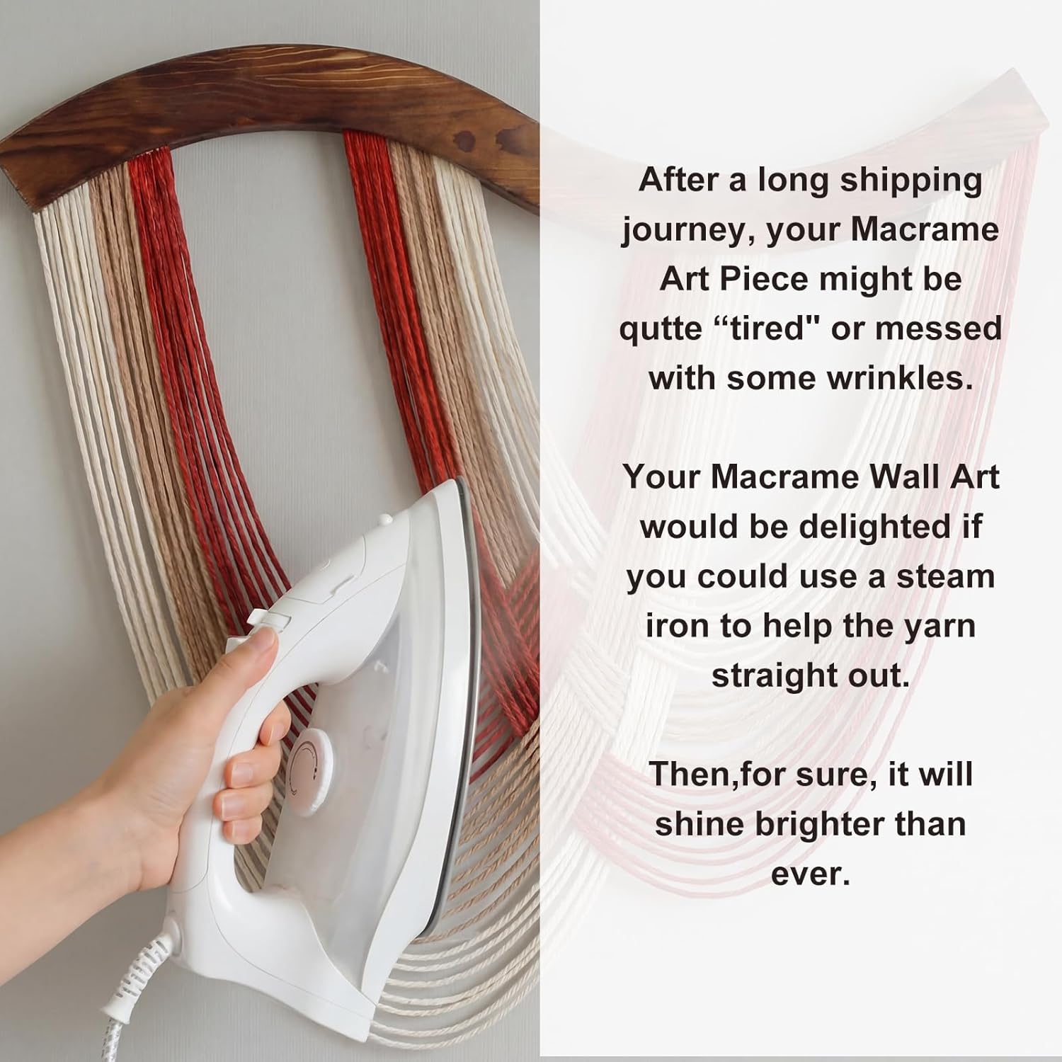 Mindsoft Warm Neutral Macrame Wall Hanging Dip Dyed Yarn Wall Art, Modern Boho Decor Handmade Cotton Rope Tapestry for Bedroom, Living Room, Nursery, 31.5 x 23.6 Inch