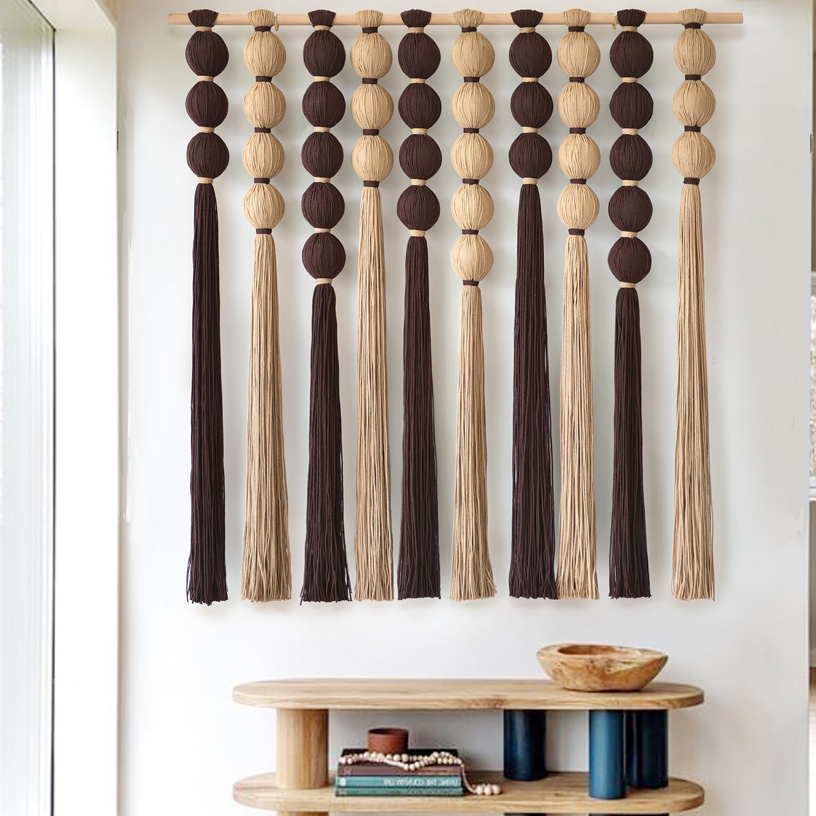 IOWER Macrame Wall Hanging Blue Yarn Wall Art Tassel Wall Decor with Knotted Ball Design Bohemian Wall Decor for Living Room Bedroom Home Backdrop 27" W x 39" L
