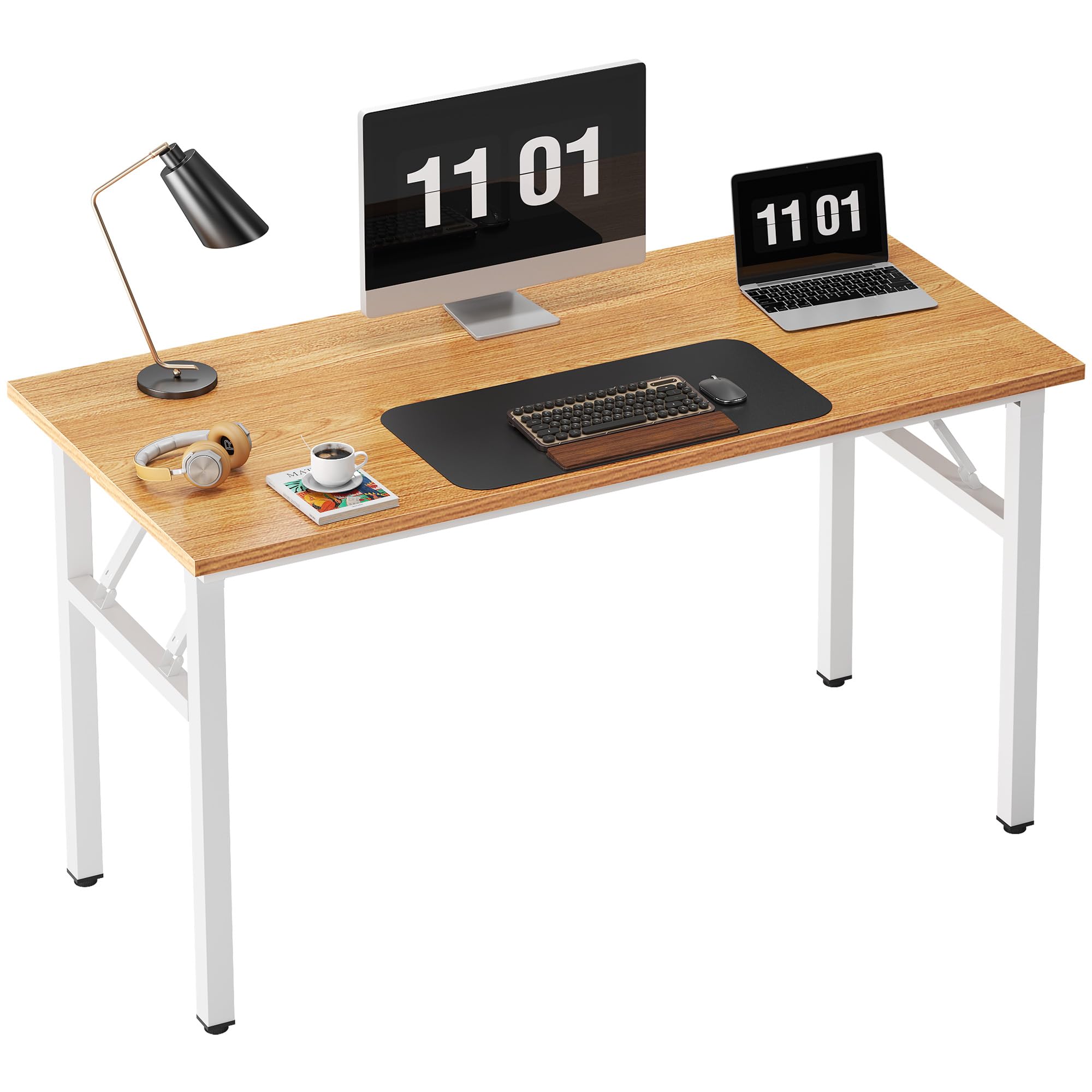 Need Folding Desk, 54 inch Large Computer Desk for Home Office, No Install Needed Study Student Writing Table Desk Workstation, Teak Black