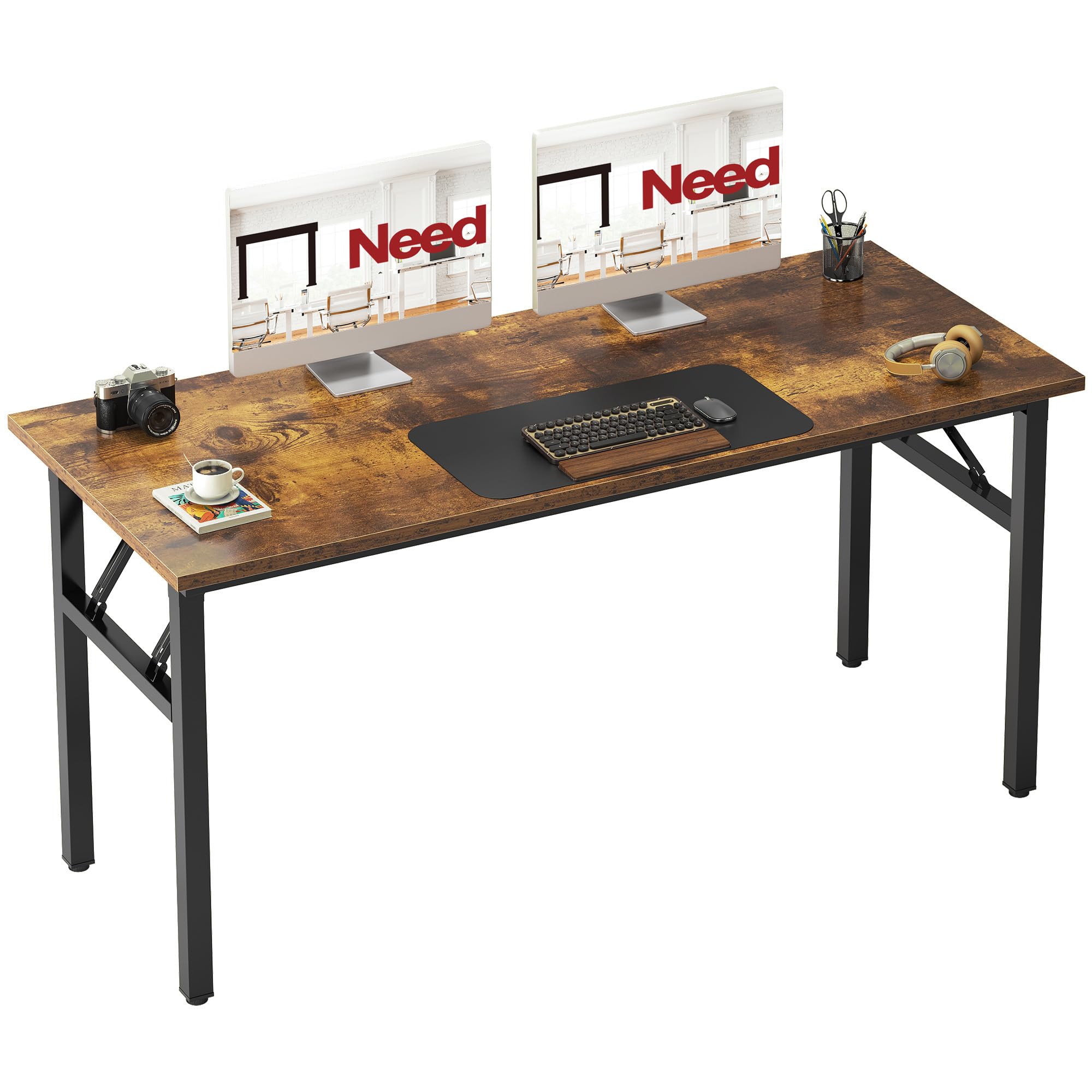 Need Office Computer Desk - 47.2L Sturdy and Heavy Duty Folding Laptop Table,Writing Table/Home Office Desk/Sewing Table,No Assembly Required,Rustic Brown AC5FB(120 * 60)