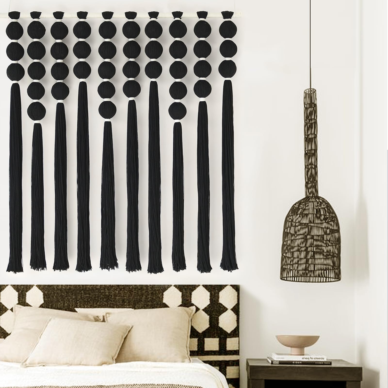 IOWER Macrame Wall Hanging Blue Yarn Wall Art Tassel Wall Decor with Knotted Ball Design Bohemian Wall Decor for Living Room Bedroom Home Backdrop 27" W x 39" L