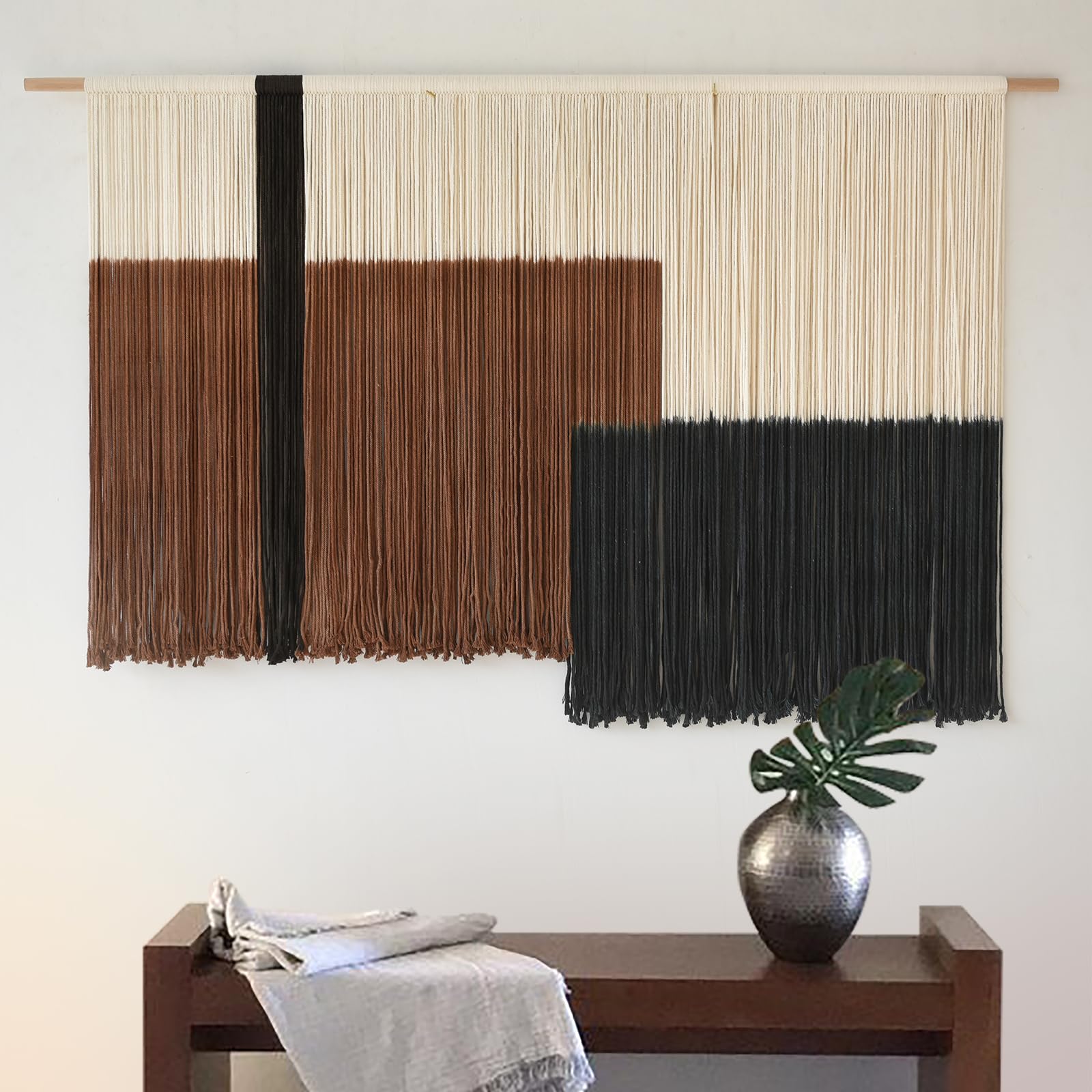 Flber Macrame Wall Hanging Boho Wall Art Beads Tassels Modern for Living Room Bedroom Large Geometric Wall Decor 57" W x 39" L