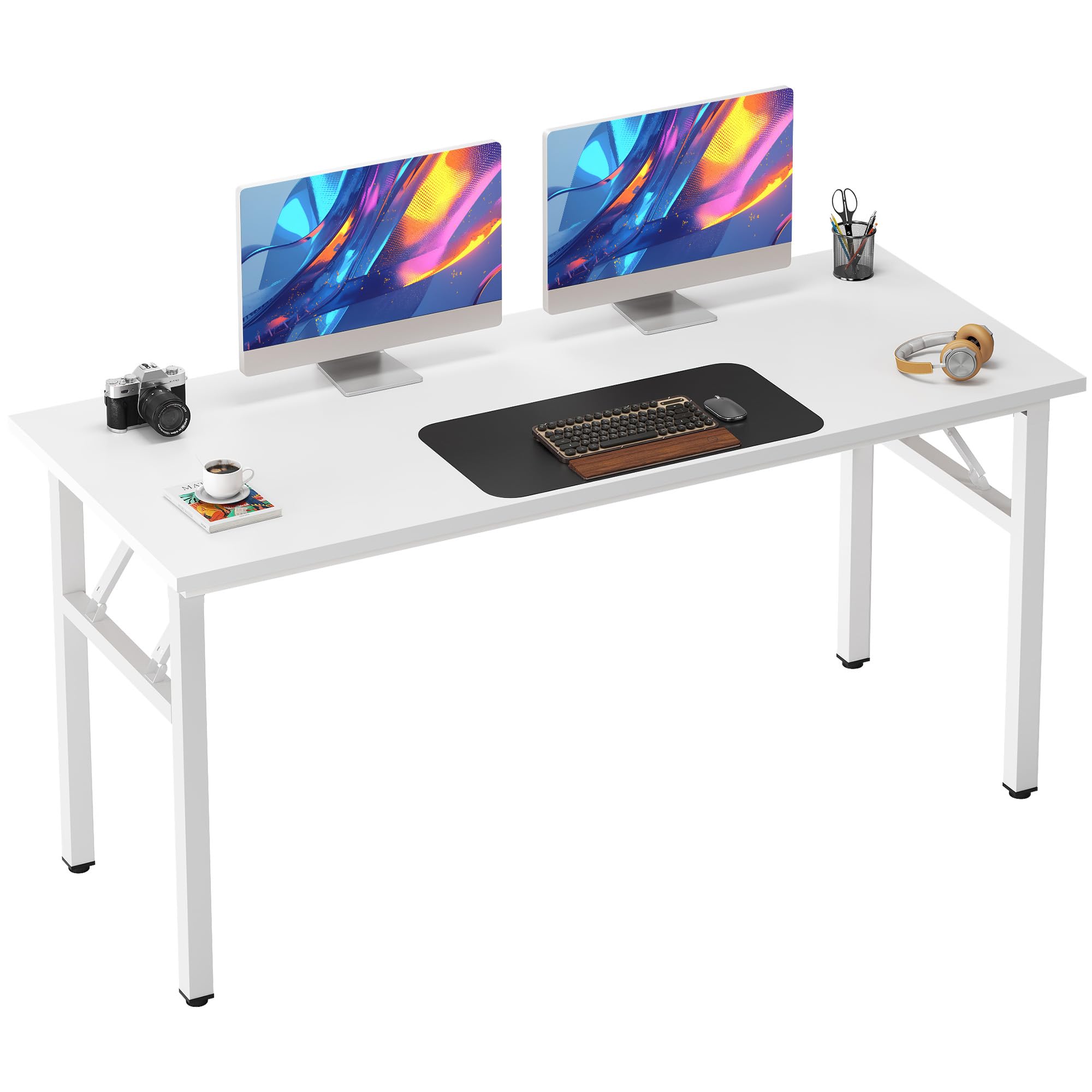 Need Folding Desk, 54 inch Large Computer Desk for Home Office, No Install Needed Study Student Writing Table Desk Workstation, Rustic Brown