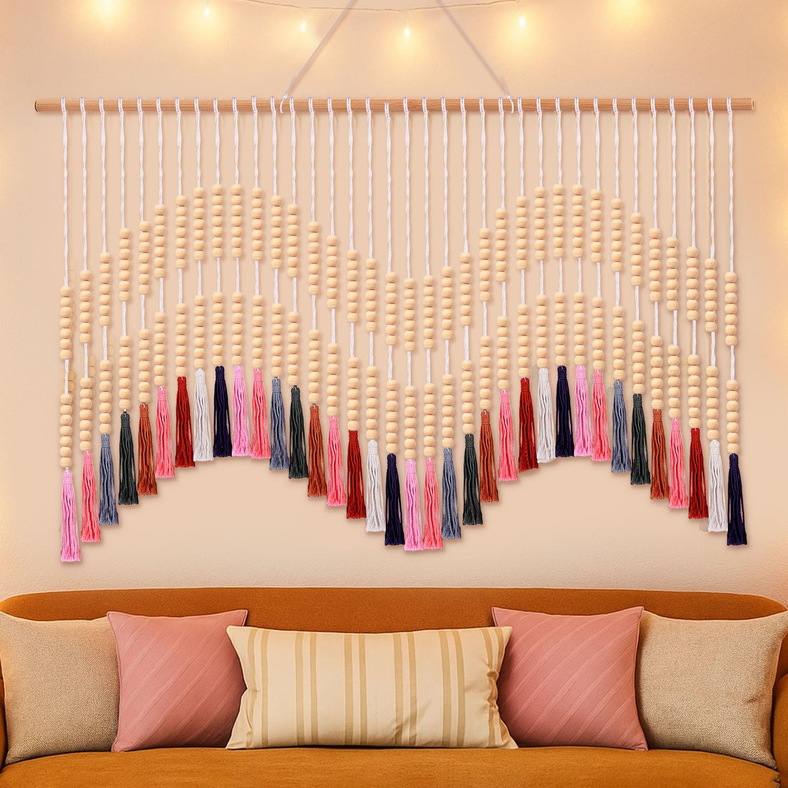 Tiamon Boho Wall Decor - 59''W x 35.4'' L Macrame Wall Hanging Dip-Dye Large Tapestry Art for Home Bathroom Farmhouse Bedroom Living Room Office Natural Modern Rustic Decoration