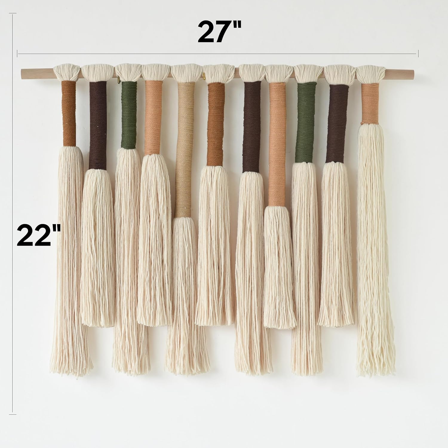 Macrame Wall Hanging Boho Home Decor Handmade Cotton Fiber Art with Neutral Ivory Tassels Modern Bohemian Wall Decor for Living Room Bedroom Apartment 27" W x 22" L