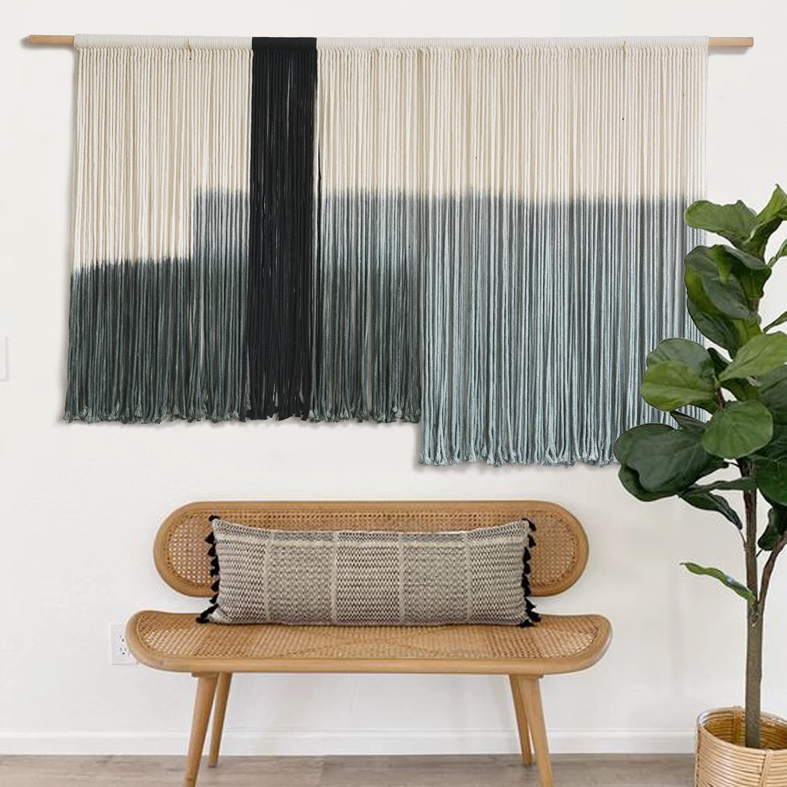Flber Macrame Wall Hanging Boho Wall Art Beads Tassels Modern for Living Room Bedroom Large Geometric Wall Decor 57" W x 39" L