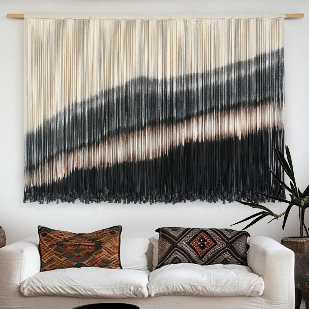Jakalin Macrame Wall Hanging White Beads Boho Wall Decor for Living Room Bedroom or Nursery Texture Yarn Wall Art 57" W × 43" L