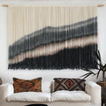 Jakalin Macrame Wall Hanging White Beads Boho Wall Decor for Living Room Bedroom or Nursery Texture Yarn Wall Art 57" W × 43" L